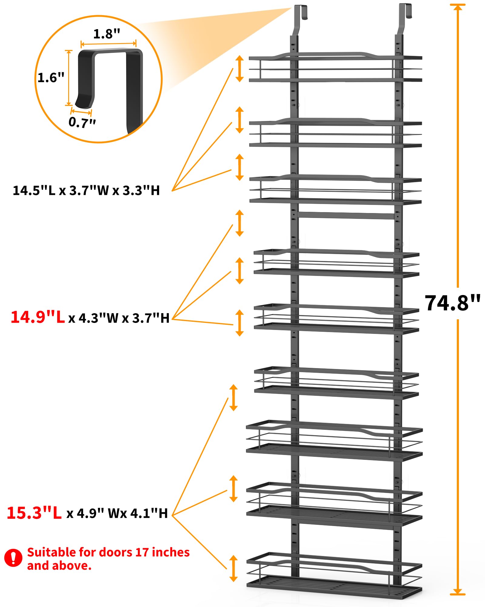 Moforoco 9-Tier Over The Door Pantry Organizer, Pantry Organization And Storage, Black Hanging Basket Wall Spice Rack Seasoning