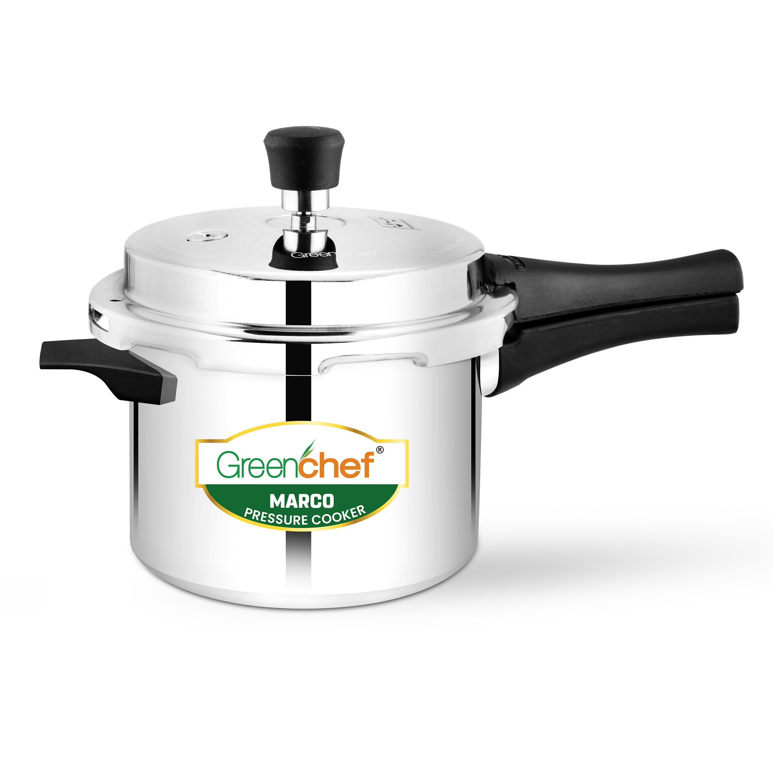 Greenchef Marco Aluminium Induction Base Pressure Cooker Outer Lid 5 Litres Capacity, Isi Certified, Silver Colour
