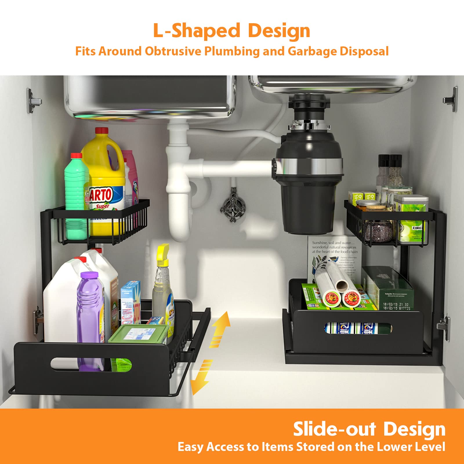 Webetop Under Kitchen Sink Organizers And Storage, 2 Tier Pull Out Cabinet Organizer, Multi-Purpose Sliding Shelf Under Bathroom