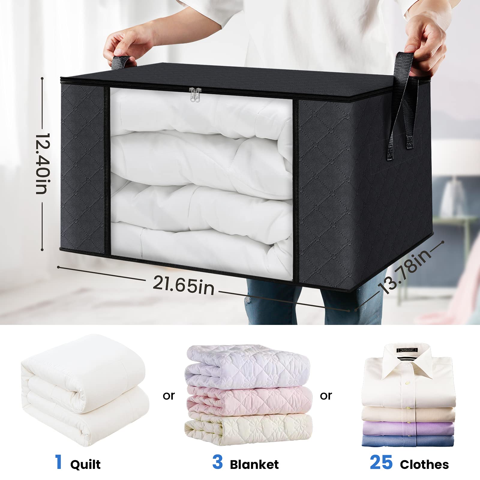 Fab totes 6 Pack Clothes Storage, Foldable Blanket Storage Bags, Storage Containers for Organizing Bedroom, Closet, Clothing, Co