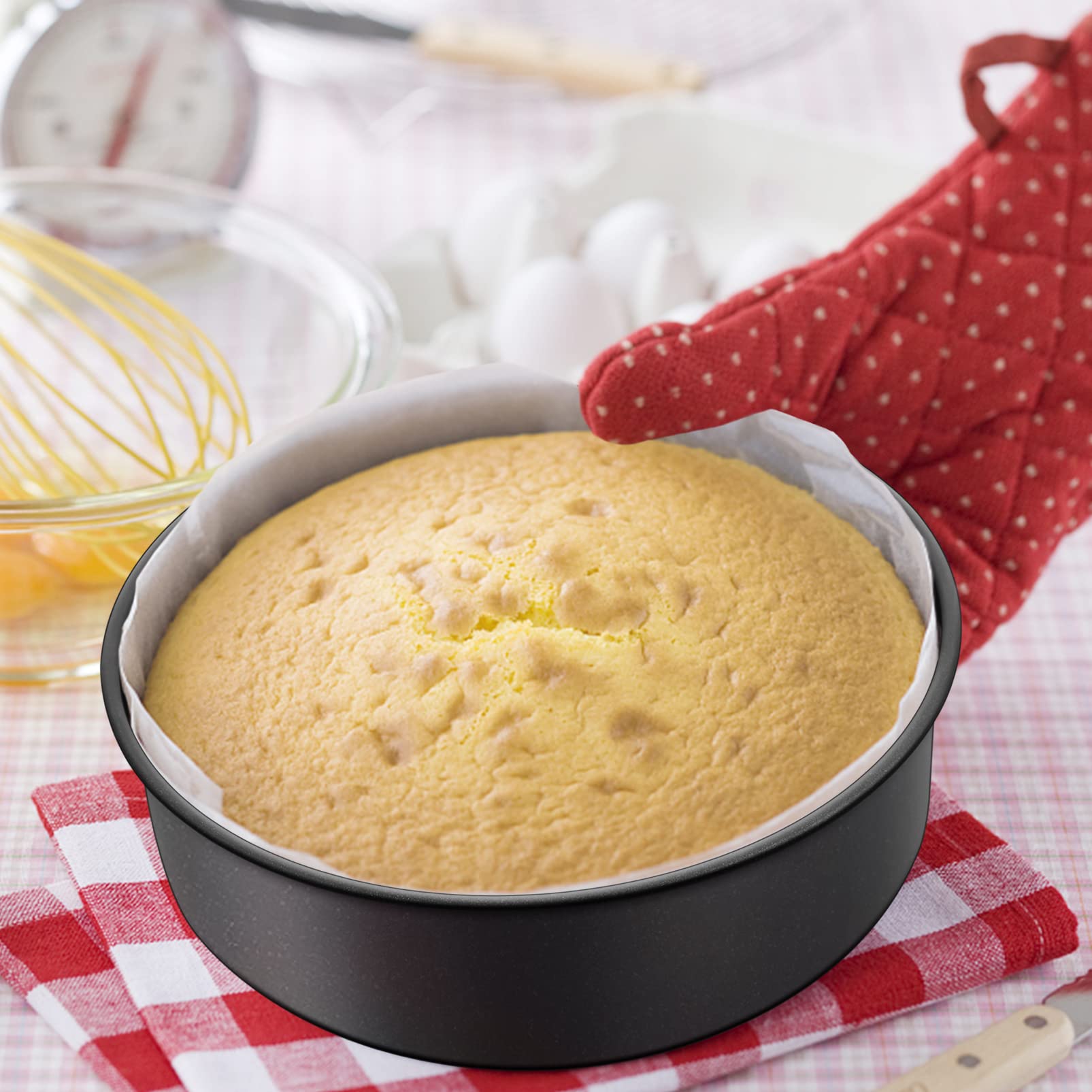 P&P Chef 6 Inch Cake Pans, Non-Stick Round Baking Pan Bakeware Set Of 4 For Layered Cakes, Non-Toxic, Stainless Steel Core & Lea