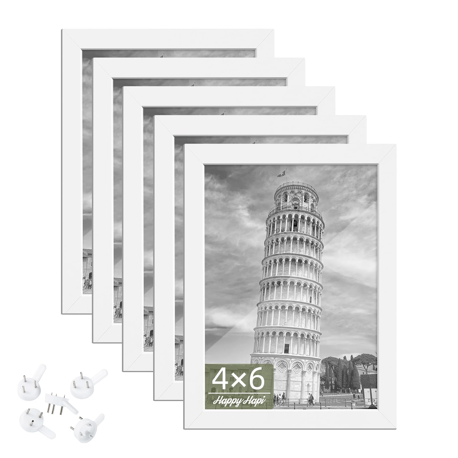 HappyHapi 4x6 Picture Frame Set of 5, Photo Frames for 4x6 Pictures Wall Gallery White 4x6 Frames, Photo Frames for Tabletop and