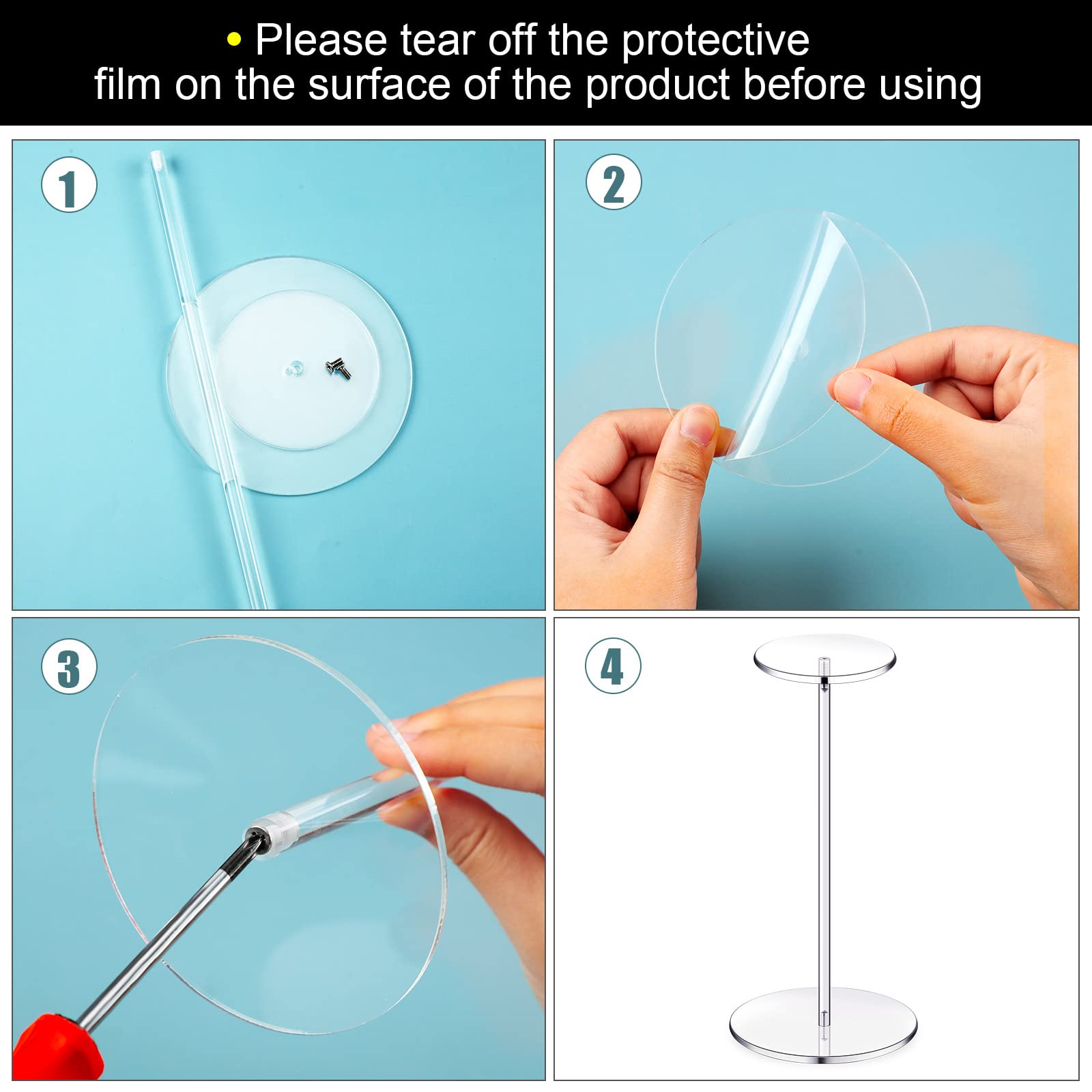 Chunful 4 Sets Acrylic Hat Stand Wig Display Rack Clear Pedestal Stand Baseball Hat Rack Stand Square Round Acrylic Risers For D