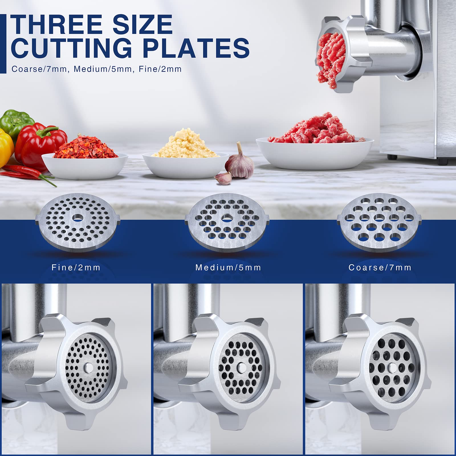 Cheffano Meat Grinder, 2600W Max Stainless Steel Meat Grinder Electric, Etl Approved Heavy Duty Meat Mincer Machine With 2 Blade