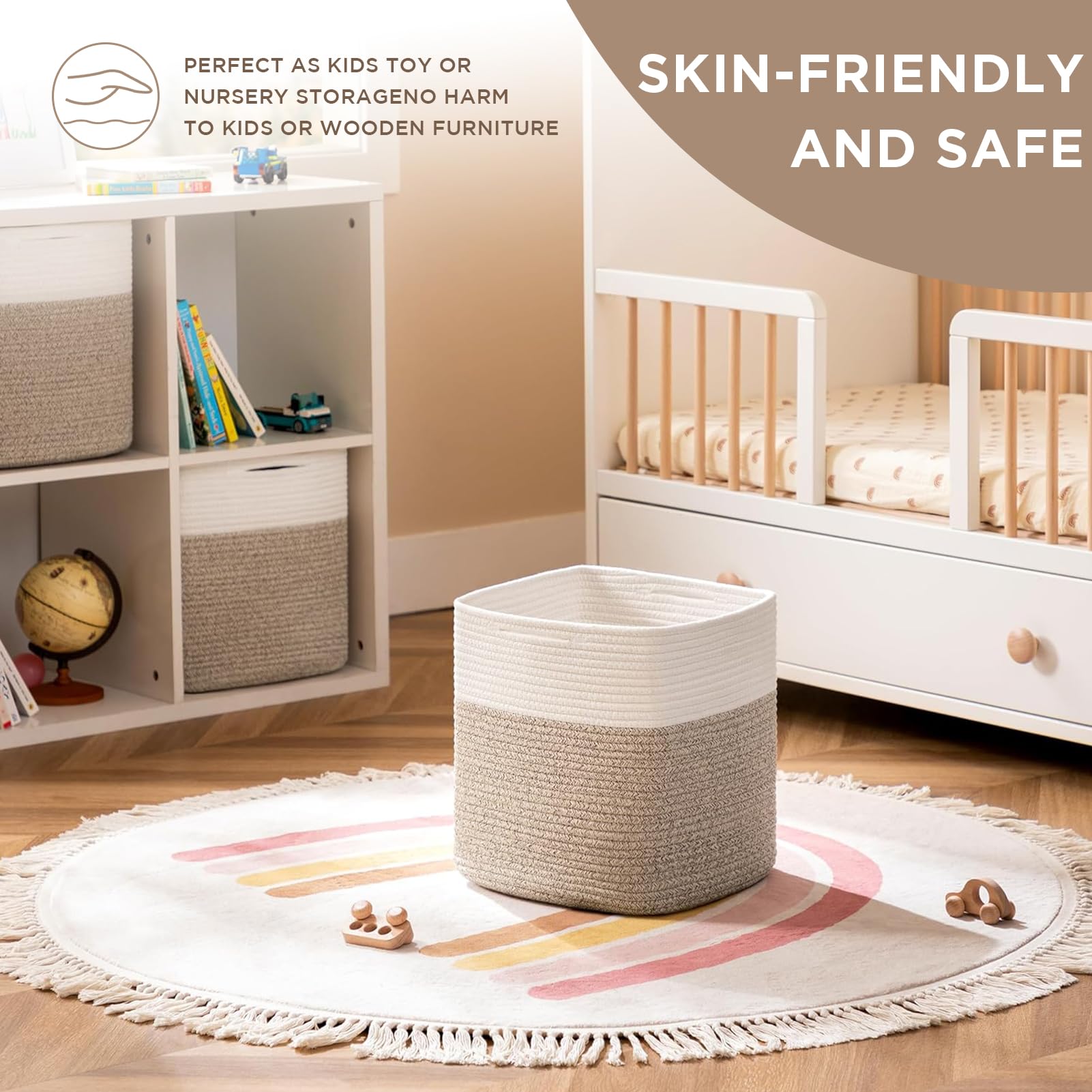 Joybest Cube Storage Bins Set Of 4, 11Inch Cube Baskets Organizer For Nursery, Square Cotton Rope Baskets For Shelves Organizing
