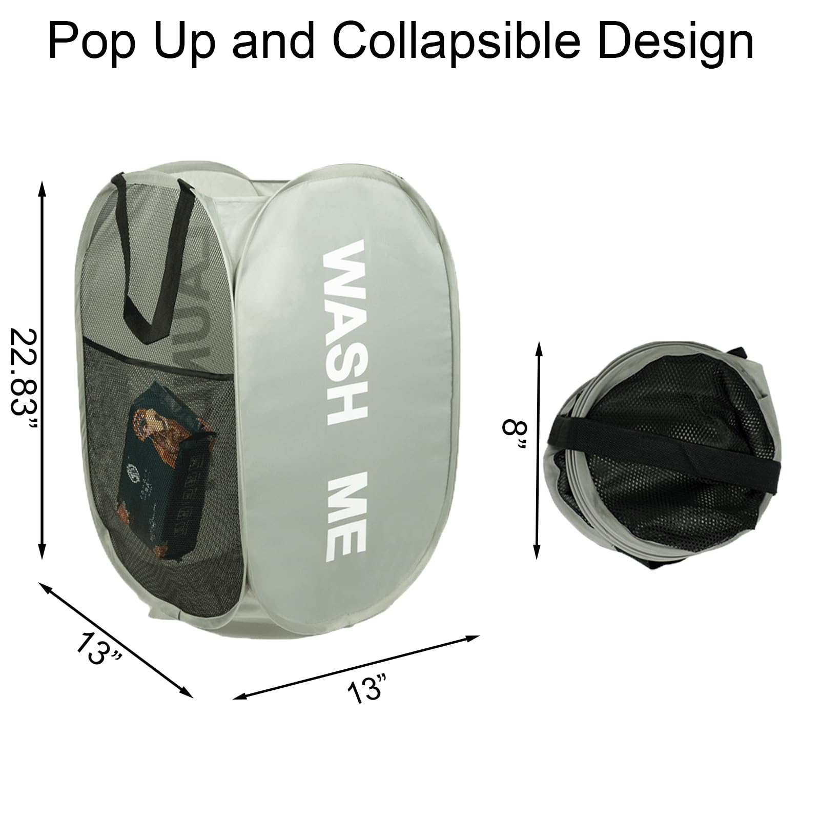 Aplter Mesh Laundry Hamper Pop Up Laundry Hamper Collapsible Laundry Basket With Carry Handles, Large Side Pocket For Kids Room,