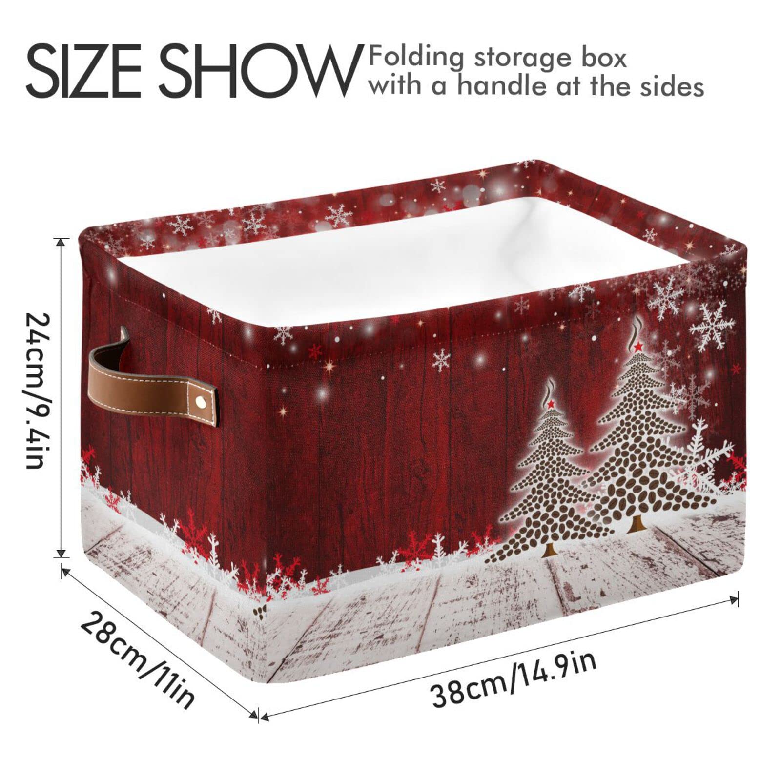 Senya Christmas Basket With Handles, Christmas Coffee Tree Red Wooden Foldable Fabric Collapsible Storage Bins Organizer Bag For