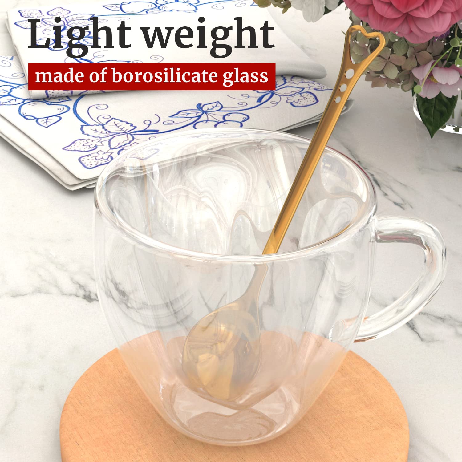 Heart Shaped Cup - Double Walled Insulated Glass Coffee Mug Or Tea Cup - Double Wall Glass 8Oz (240Ml) - Clear - Unique & Insula