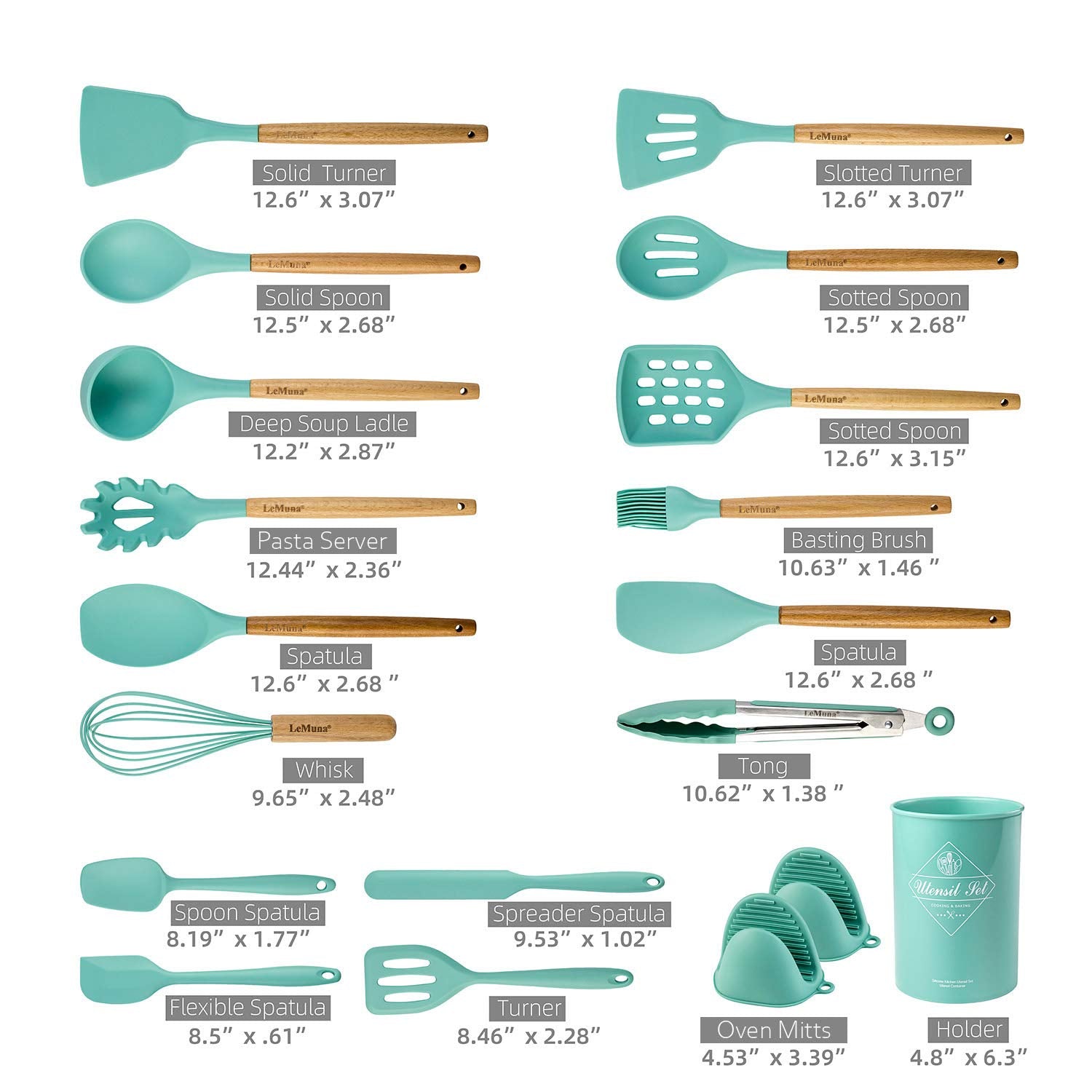 Lemuna Cooking Utensils Set, 18Pcs Kitchen Silicone Utensils, Heat Resistant Non Toxic & Bpa-Free With Holder & Wooden Handle, H