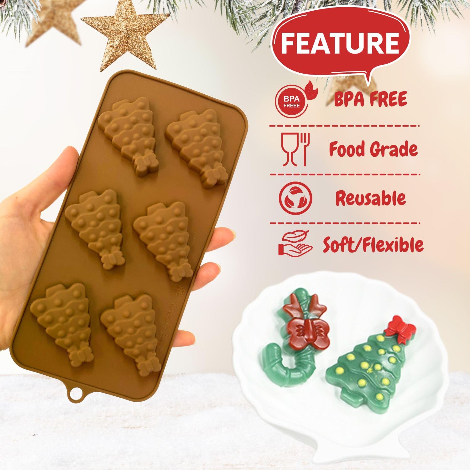 1 Piece Christmas Tree with Bow Silicone Chocolate Molds Xmas 3D Chocolate Candy Moulds