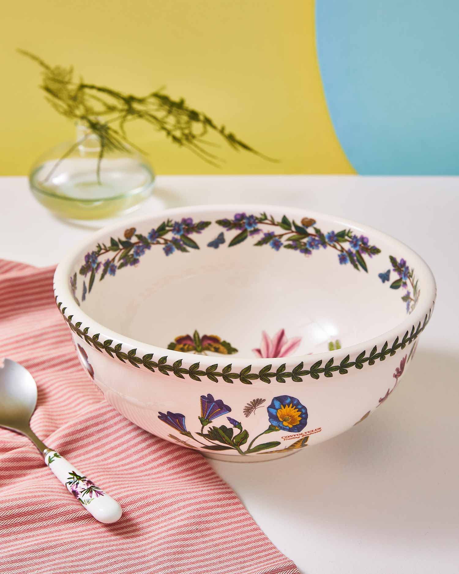 Portmeirion Botanic Garden 11'' Salad Bowl | Azalea Motif | Fine Earthenware | Chip Resistant Glaze | Dishwasher, Microwave, Fre