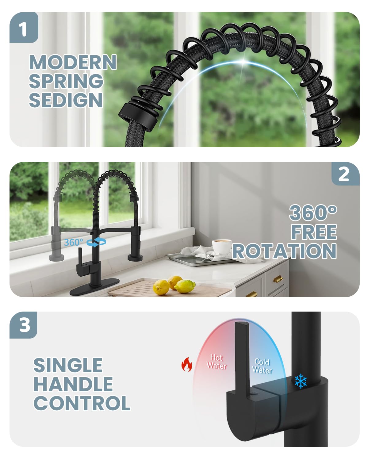 Casavilla Black Kitchen Faucet Soap Dispenser, Faucet For Kitchen Sink, Kitchen Sink Faucet With Deck Plate, Kitchen Faucet With