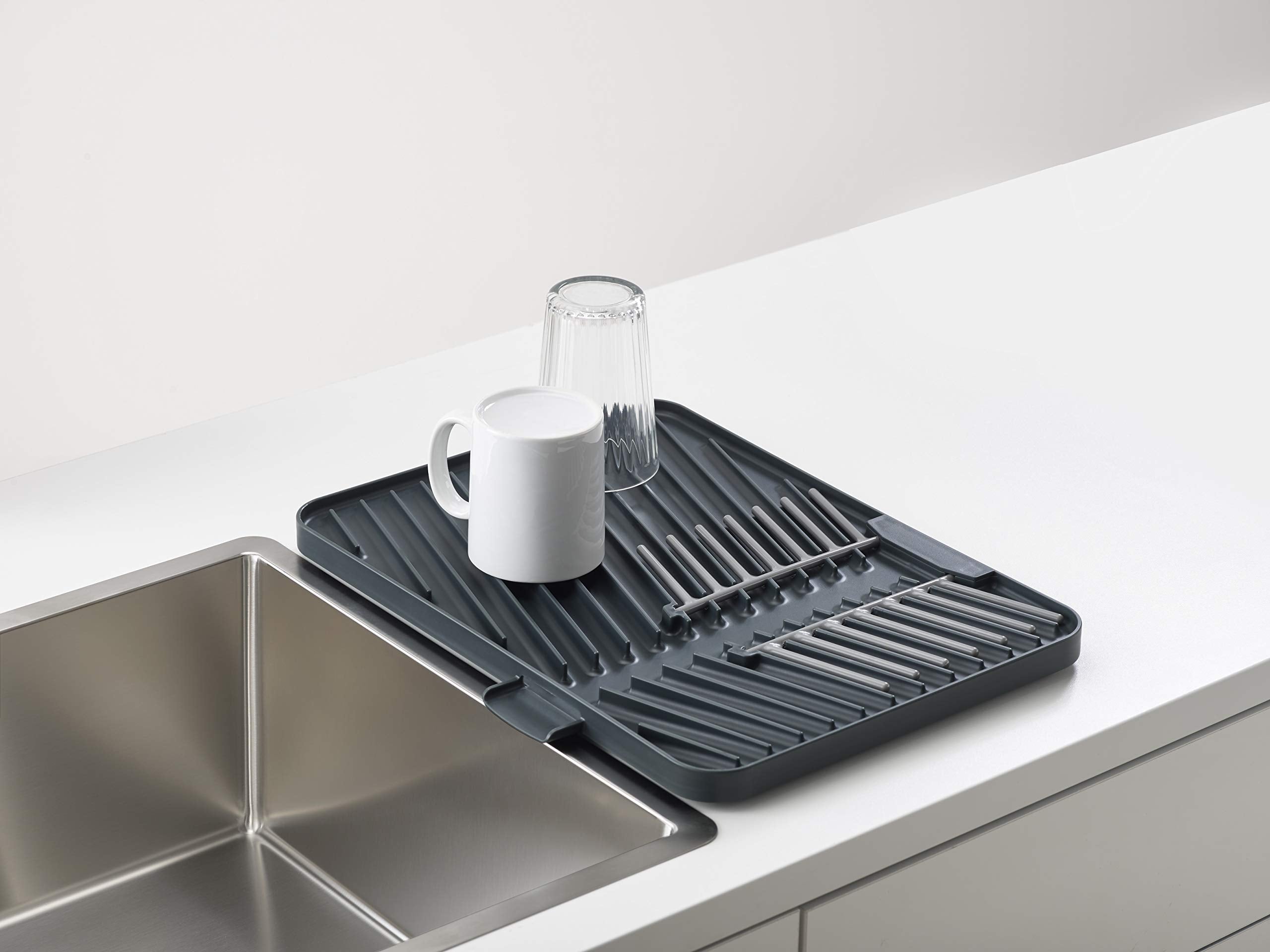Joseph Joseph Flip-Up Drain Board With Foldable Dish Rack, One-Size, Gray