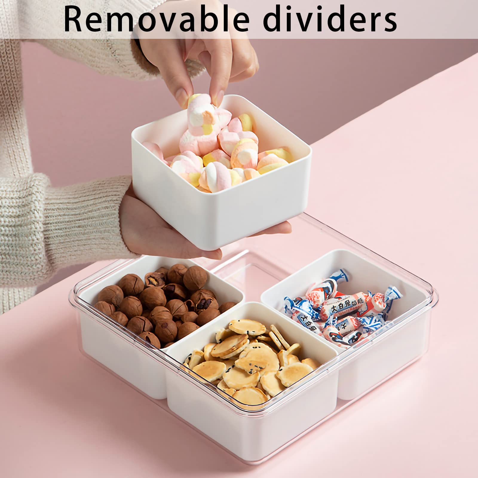 Minesign Divided Serving Tray With Lid For Veggie Charcuterie Container Portion Control Salad Keeper With 4 Removable Boxes Stac