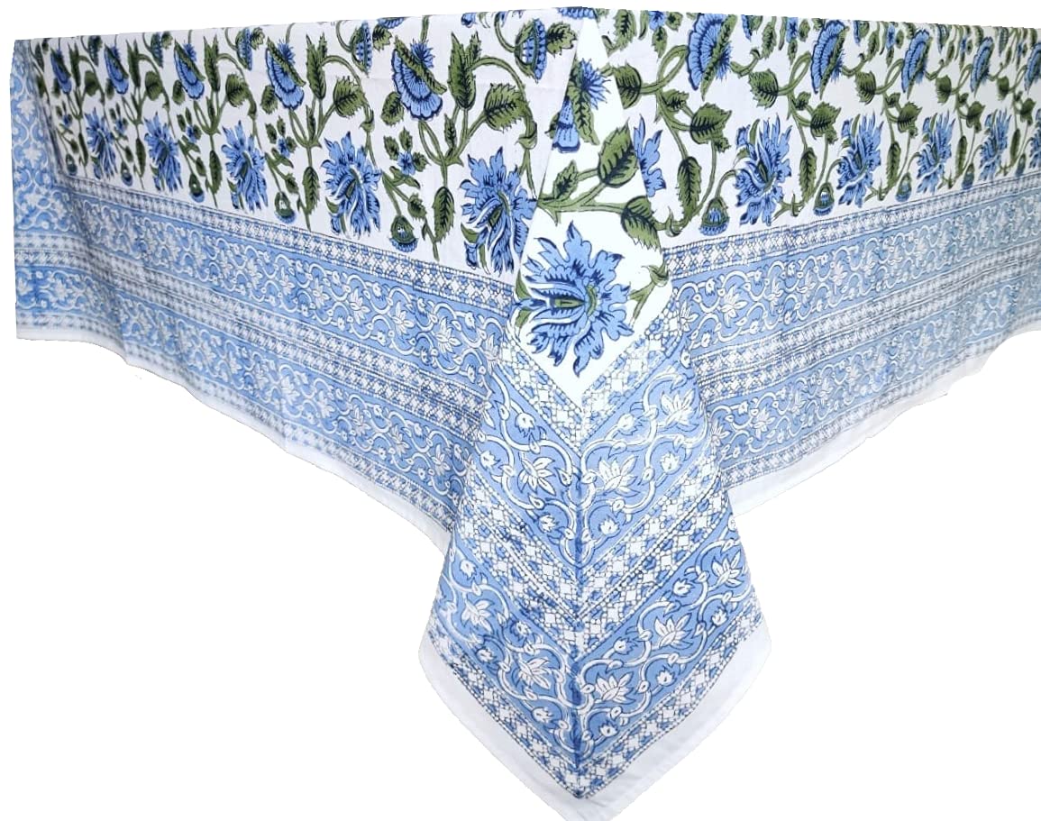 Atosii Taj 100% Cotton Fall Autumn Tablecloth, Hand Block Print Floral Rectangle Table Cloth Linen For Dining Buffet Parties Wed
