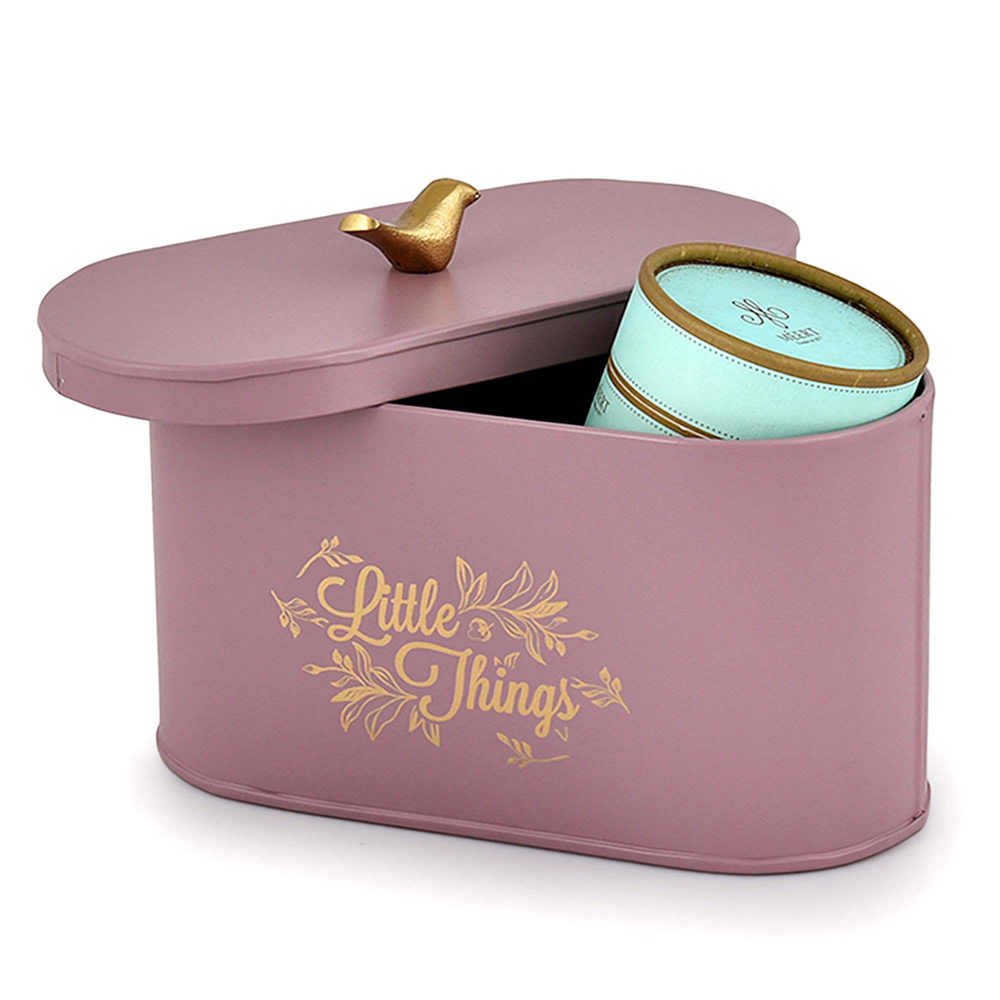 Elan Gingham And Blooms Pantry Organizer With Tweet Bird On Lid, Oblong Kitchen Storage Box With Lid | Multipurpose Food Storage