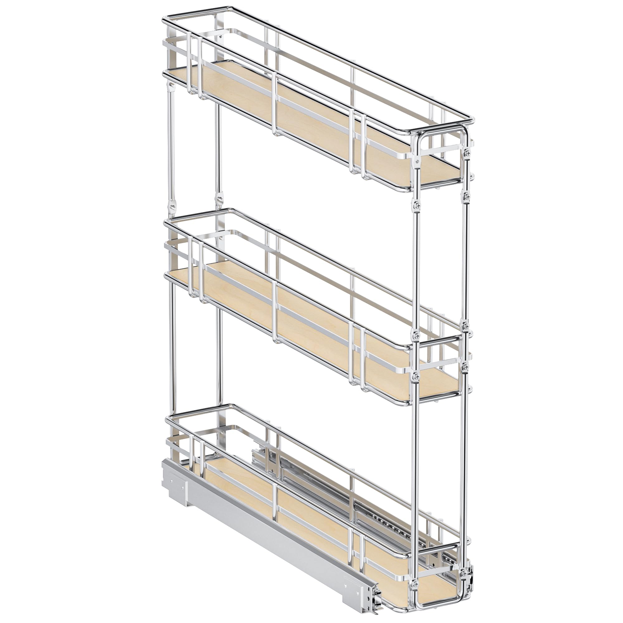 LUXEYARD 5 W x 20.5 D 3Tier Pull Out Spice Rack Organizer for 6 Cabinets, Slide Out Filler Storage with Solid Wood Base, Chr