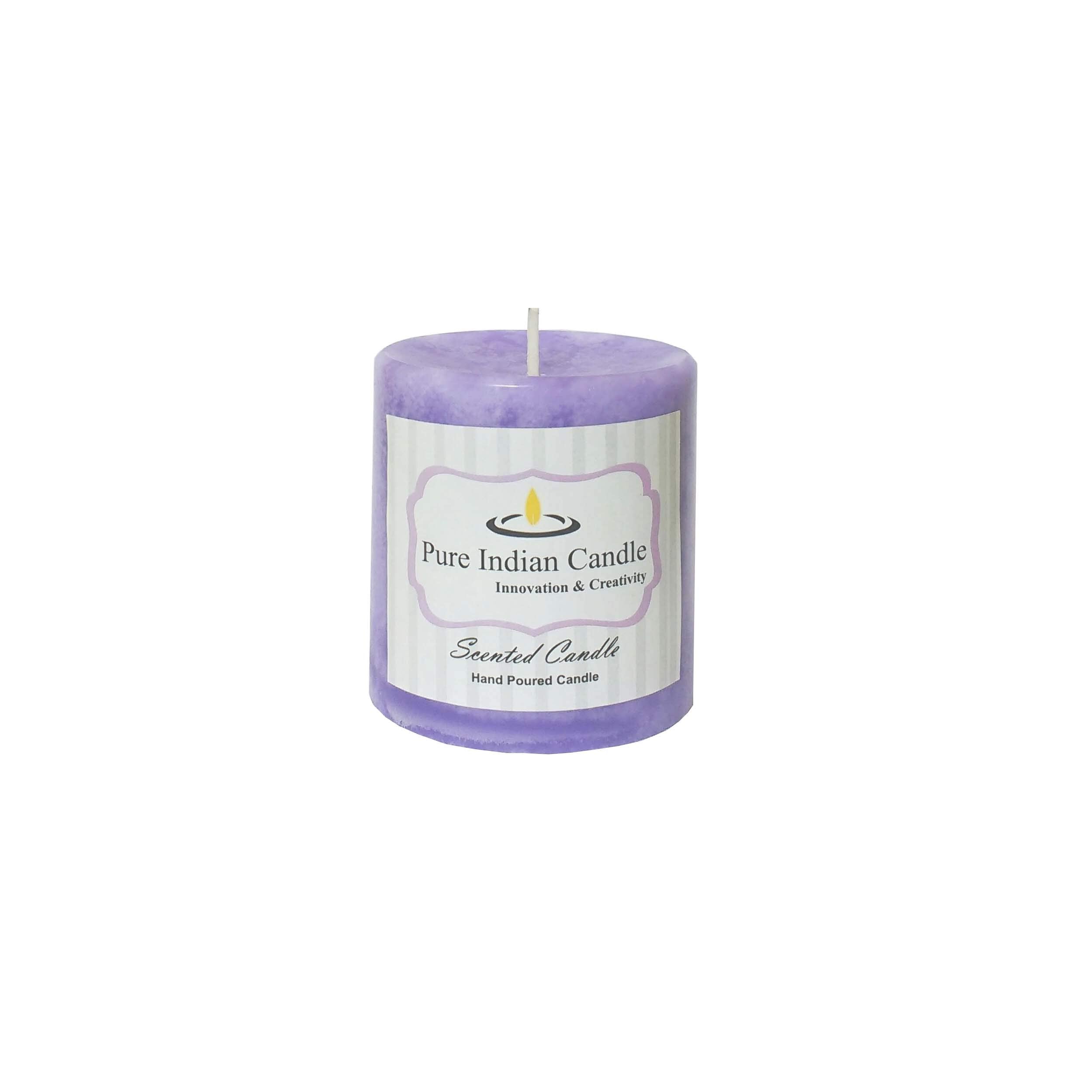 Pure Indian Candle Handmade Purple Sugar Lemon Voilet Vanilla Cream Scented Wax Pillar Candle PICPC3005 (Burn Time 30 Hrs.)