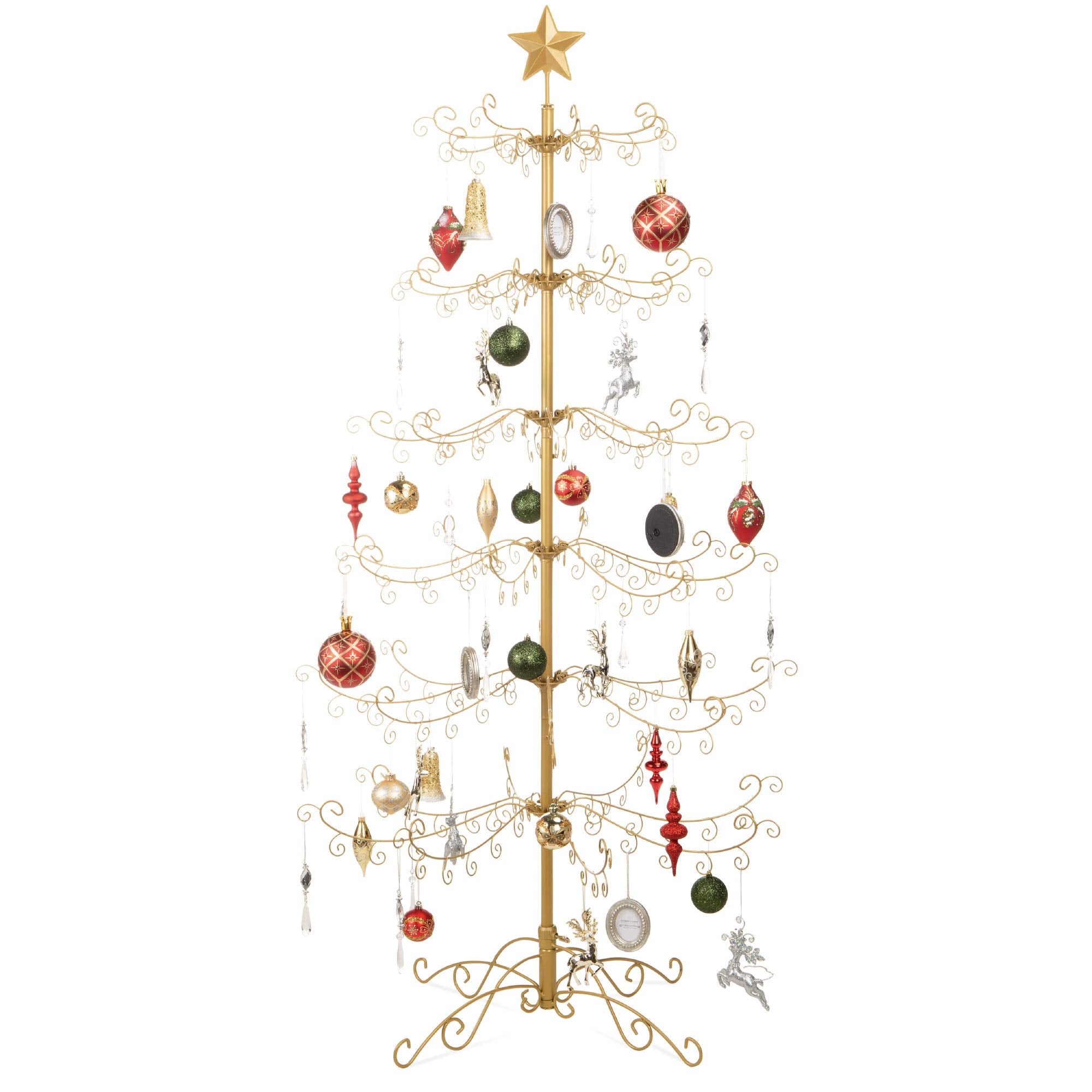 Best Choice Products 6ft Wrought Iron Ornament Display Christmas Tree w/Easy Assembly and Stand - Gold