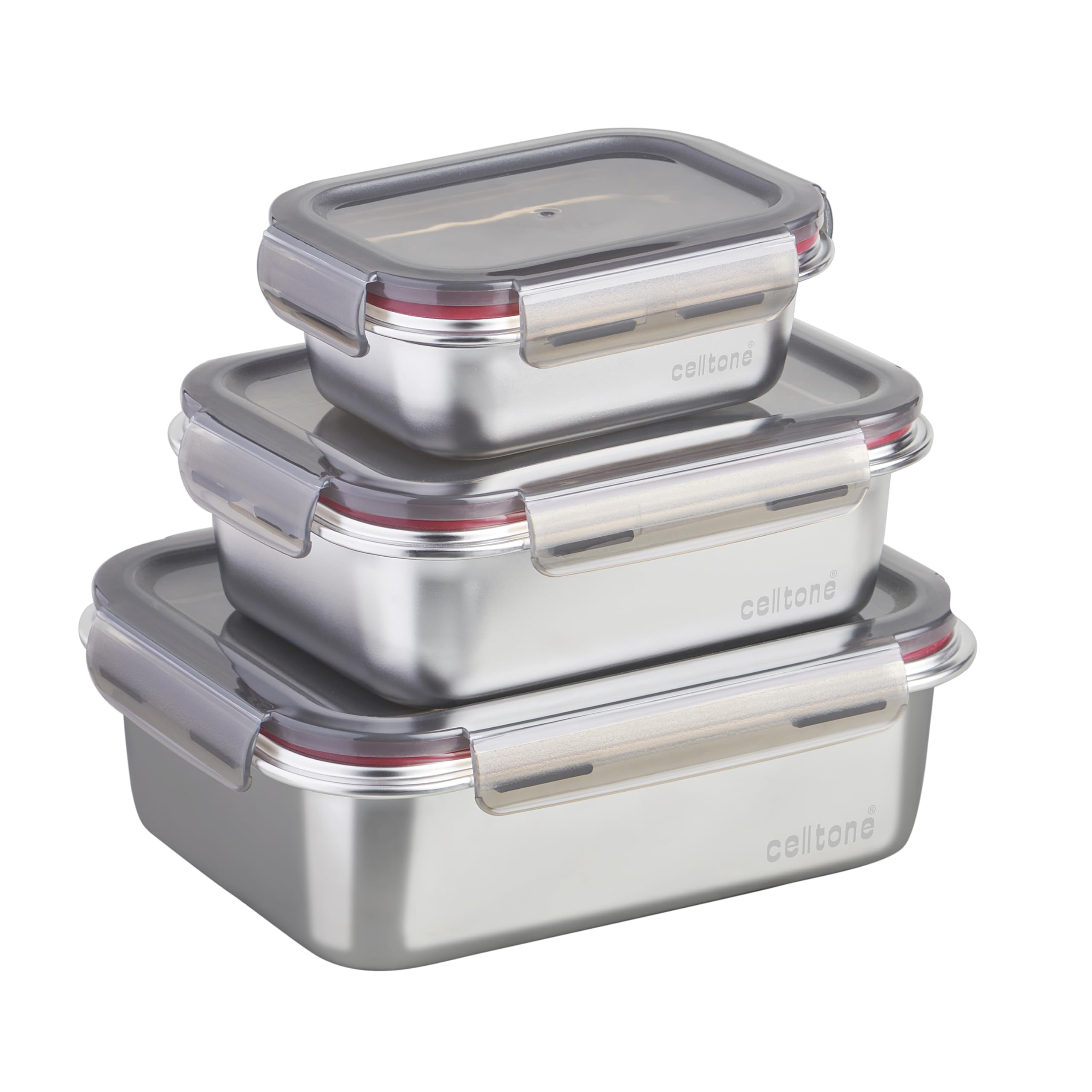 Celltone Fridge To Oven Microwave Safe Stainless Steel Reusable Food Storage Containers With LeakProof And Airtight Lids (Recta
