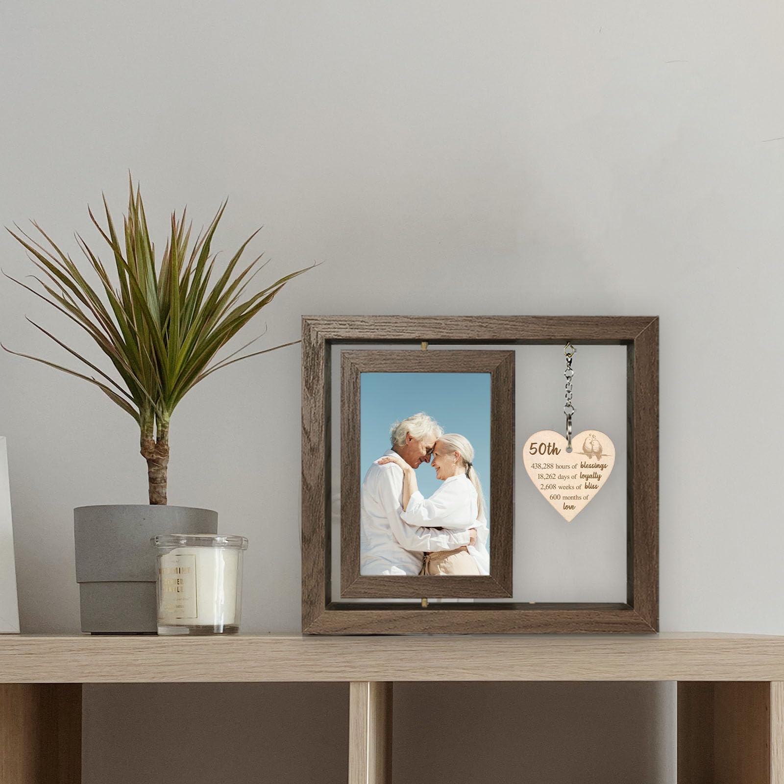 EYITUPC 50th Wedding Anniversary Picture Frame Gifts, 50th Anniversary Frame for Couple Parents (Display Two 4x6)