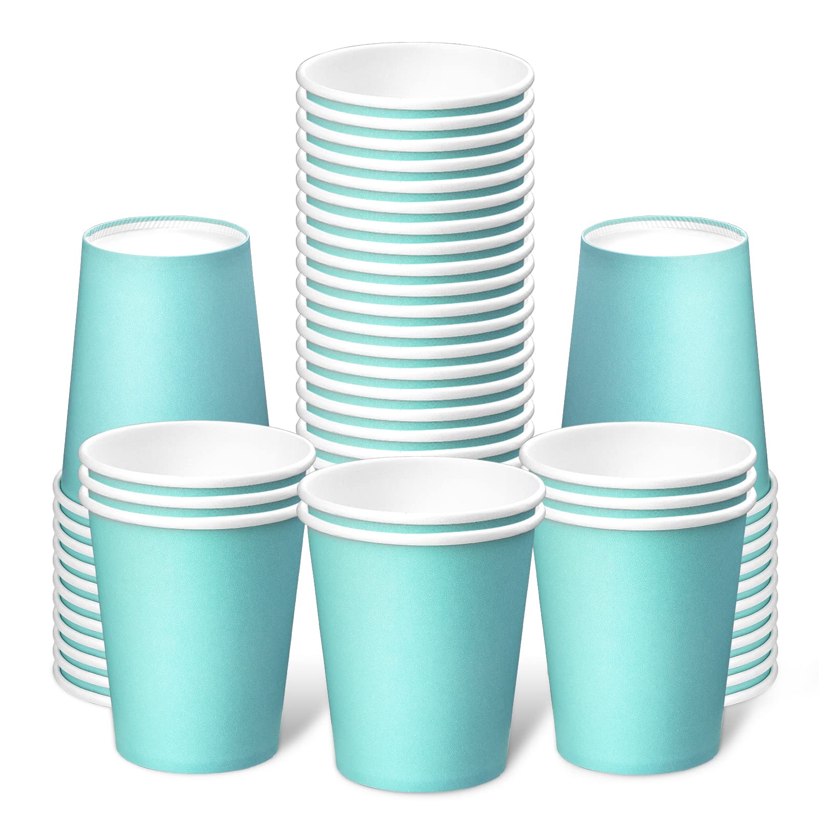 Prgery Paper Cups 8 oz 50 Pack, Disposable Blue Paper Coffee Cups