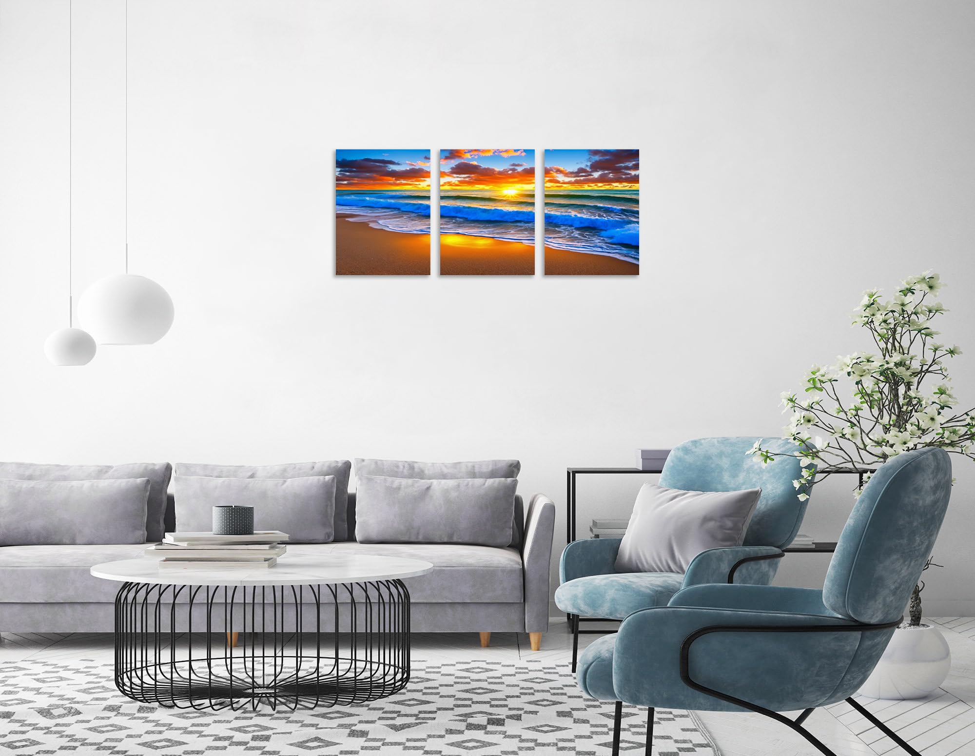Tutubeer 3 Pcs Ocean Wall Art - Beach Sunrise Picture Print On Canvas - Stretched And Framed 12 X 16 X 3