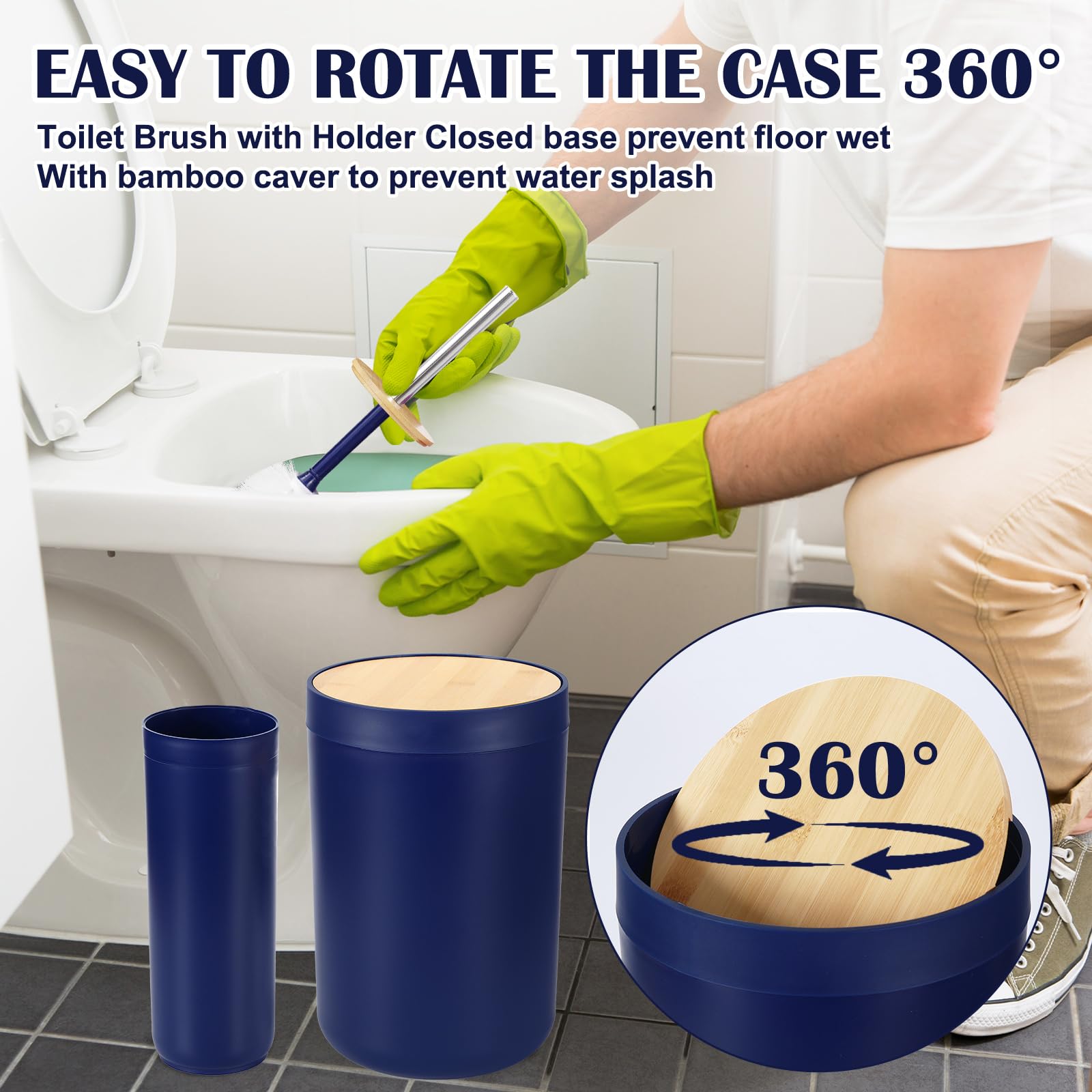 Imucci Bathroom Accessories Set Navy Blue Bathroom Decor Sets With Trash Can,Toilet Brush,Toothbrush Holder, Lotion Soap Dispens