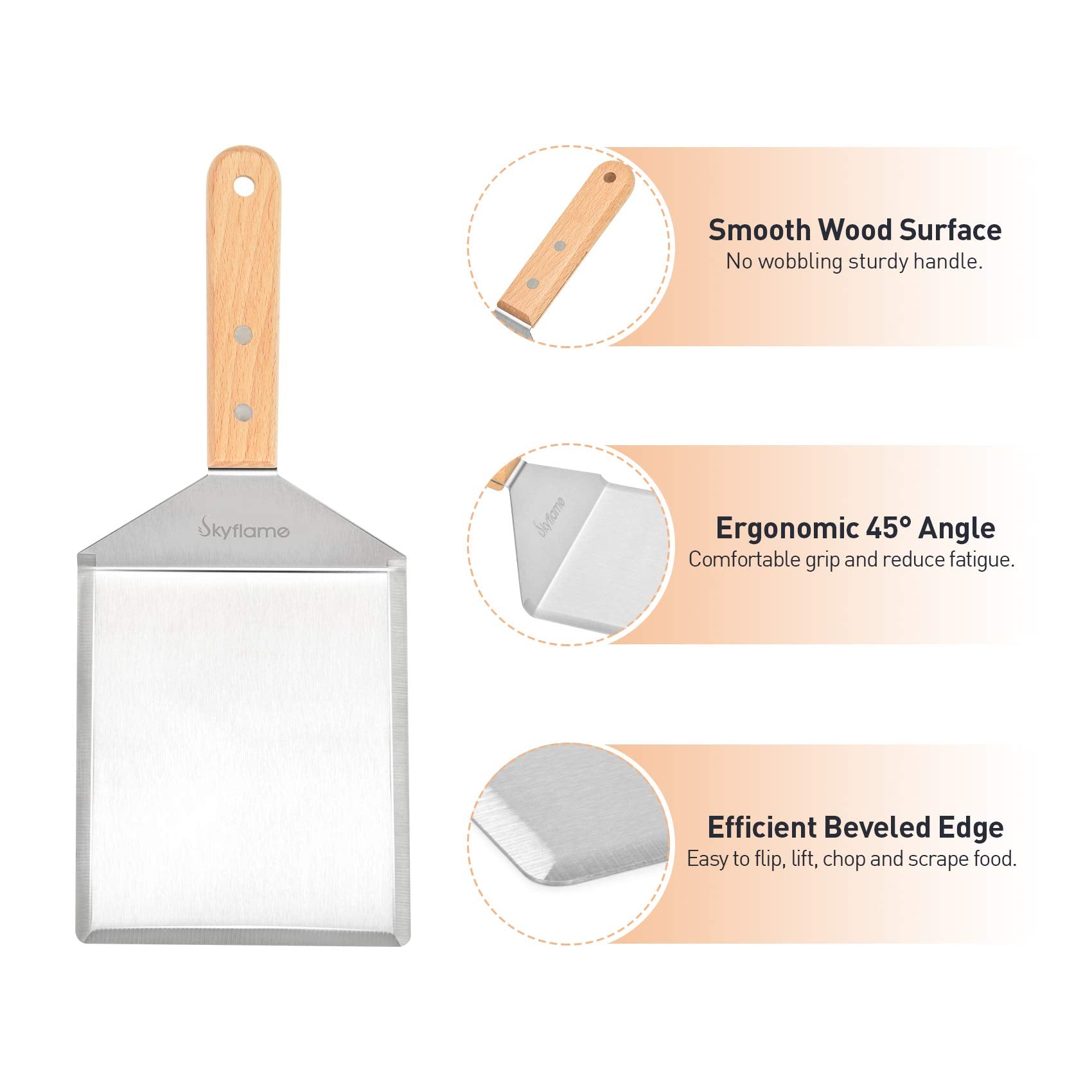 Skyflame Stainless Steel Griddle Spatula - Griddle Accessories 6 X 5 In Hamburger Turner Scraper With Cutting Edge, Great For Pa