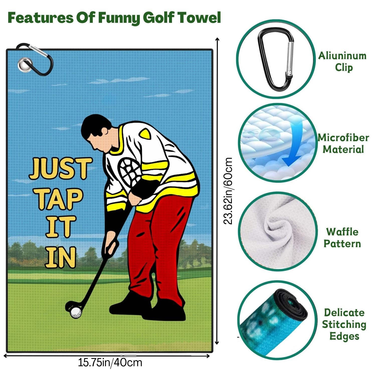Aikiprety Funny Printed Golf Towel, Funny Golf Towel for Golf Bags with Clip, Golf Gift for Men Husband Boyfriend Dad, Birthday,