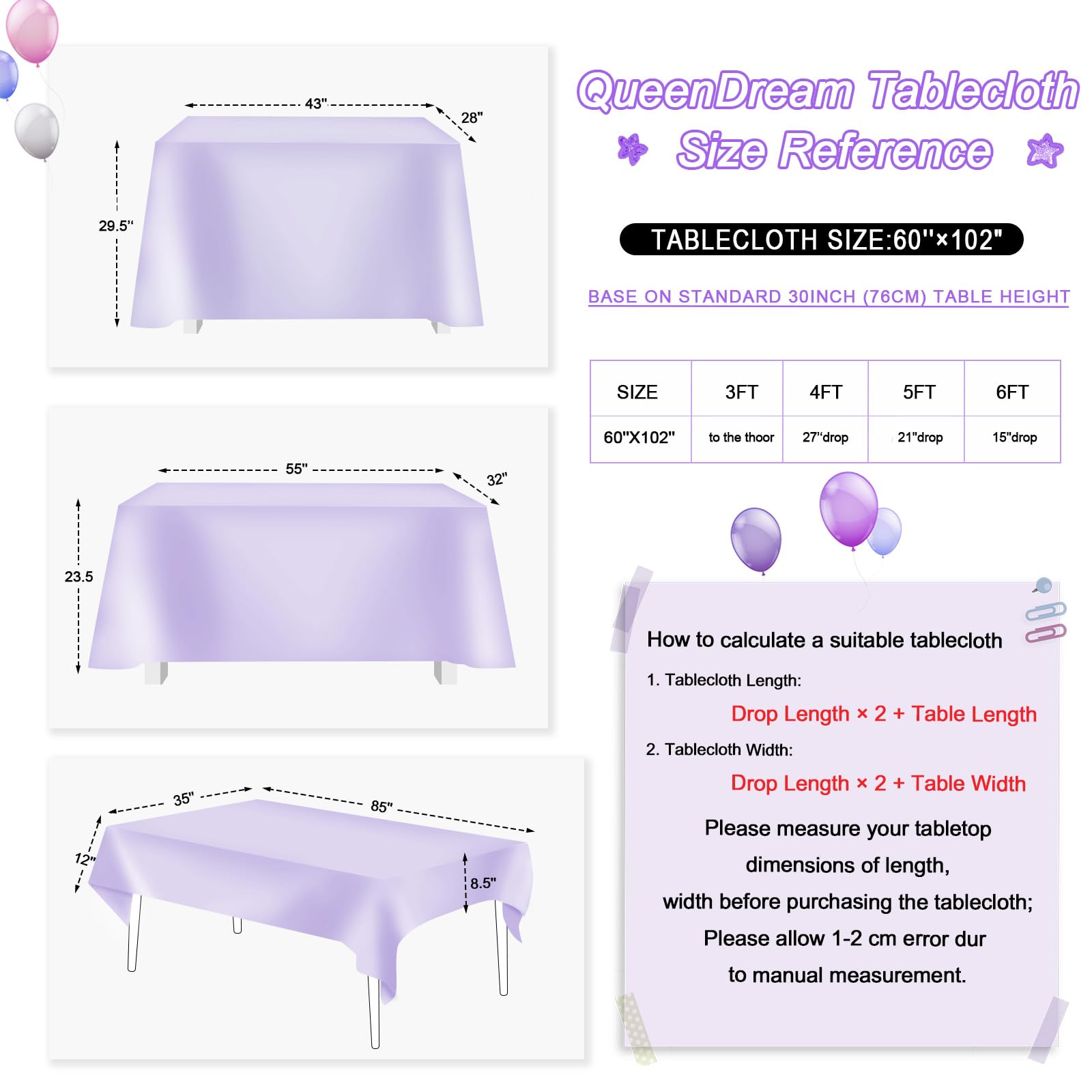 Queendream Sequin Tablecloth 60X102 Purple Tablecloth Glitter Party Table Cloth Overlay For Wedding Birthday Decorations