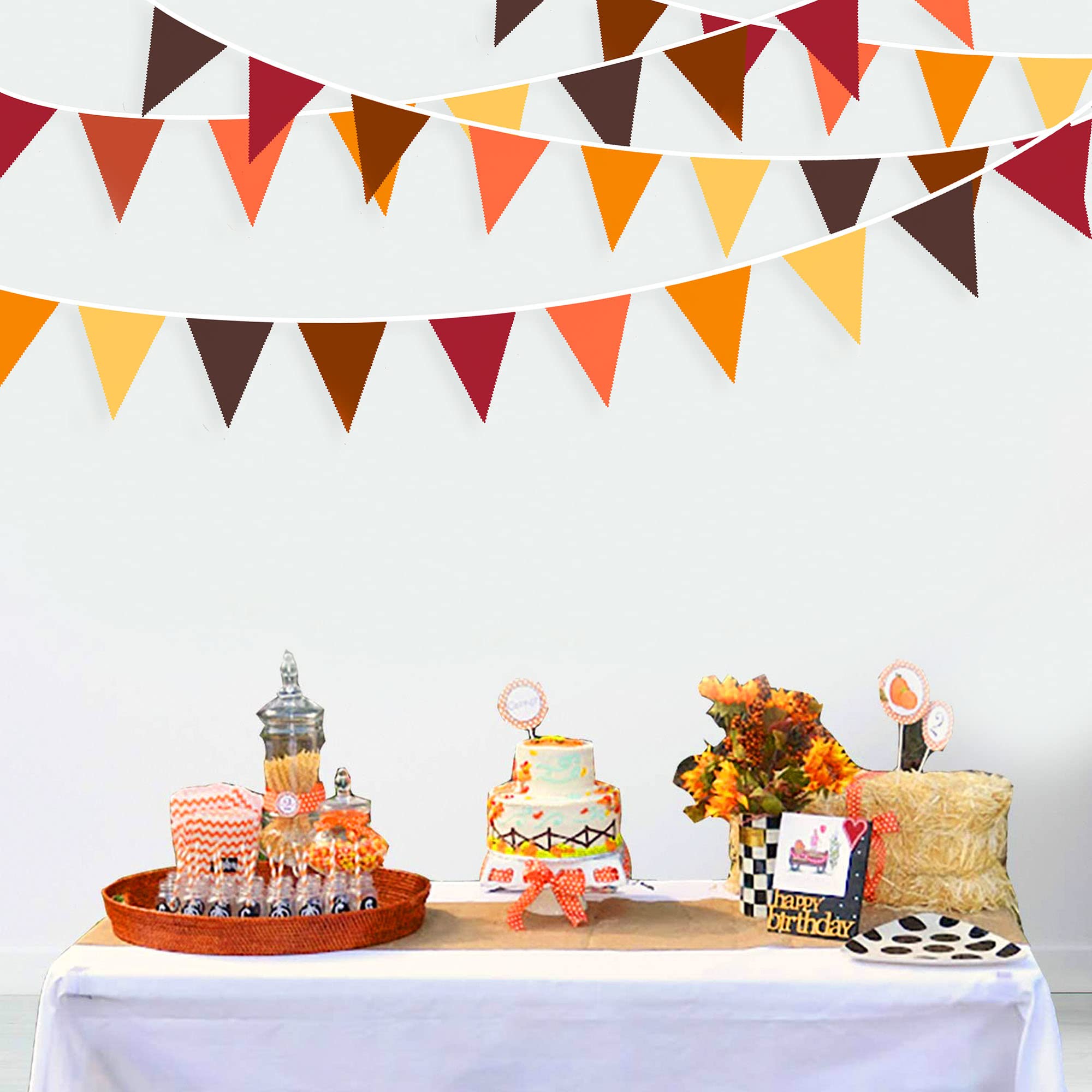 32Ft Fall Banner Decorations Triangle Flag Fabric Pennant Garland Bunting For Happy Fall Decor Thanksgiving Day Harvest Autumn W