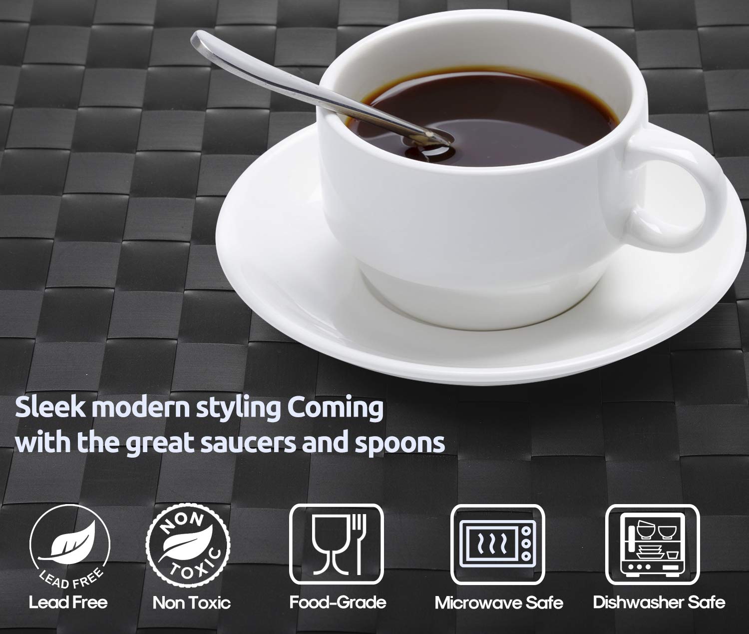 Aozita Espresso Cups And Saucers With Spoons, Stand Rack, 19-Piece Porcelain Stackable Mugs, 2.5-Ounce Demitasse Cups For Latte,