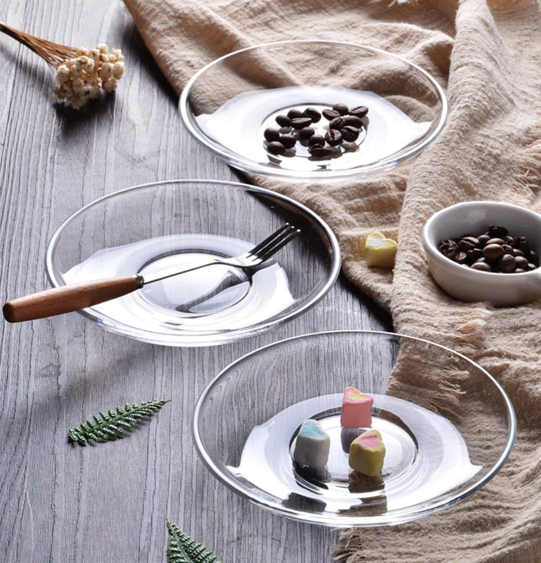 Jawu Clear Glass Saucer Plates Set Of 6 (Without Cups)  Transparent Round Coasters & Small Serving Trays For Tea Cups, Coffee M