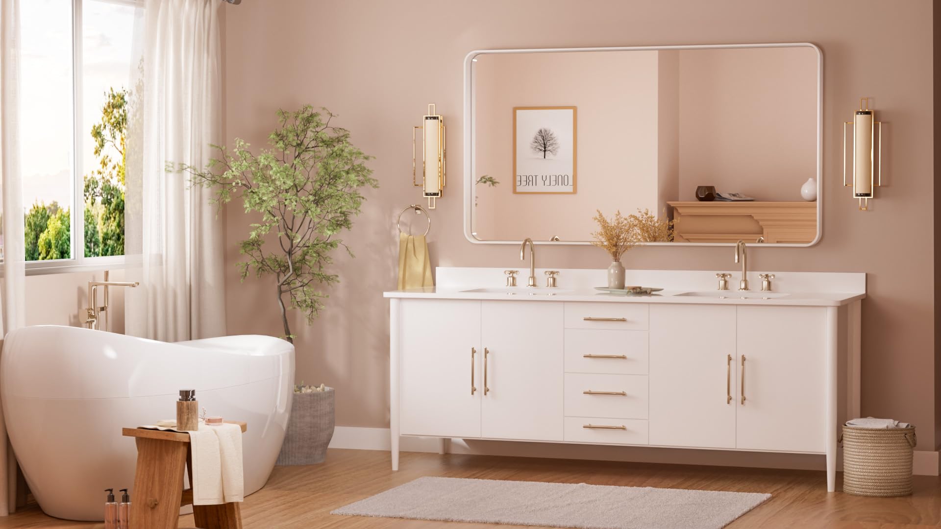 Tetote 55 X 30 Inch Bathroom Mirror, White Modern Metal Frame Rectangle Modern Farmhouse Wall Mounted Vanity Mirror With Sandy T