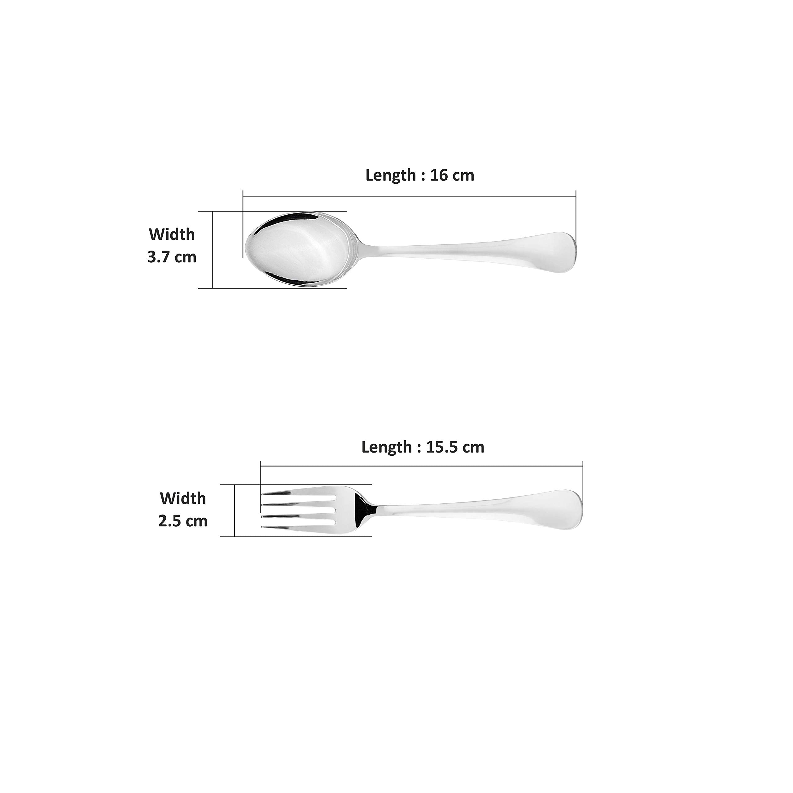 Sumeet Stainless Steel Premium Quality Spoon and Fork set of 12 Pc (Baby/Medium Spoon 6 Pc (16cm L), Baby/Medium Fork 6 Pc (15.5