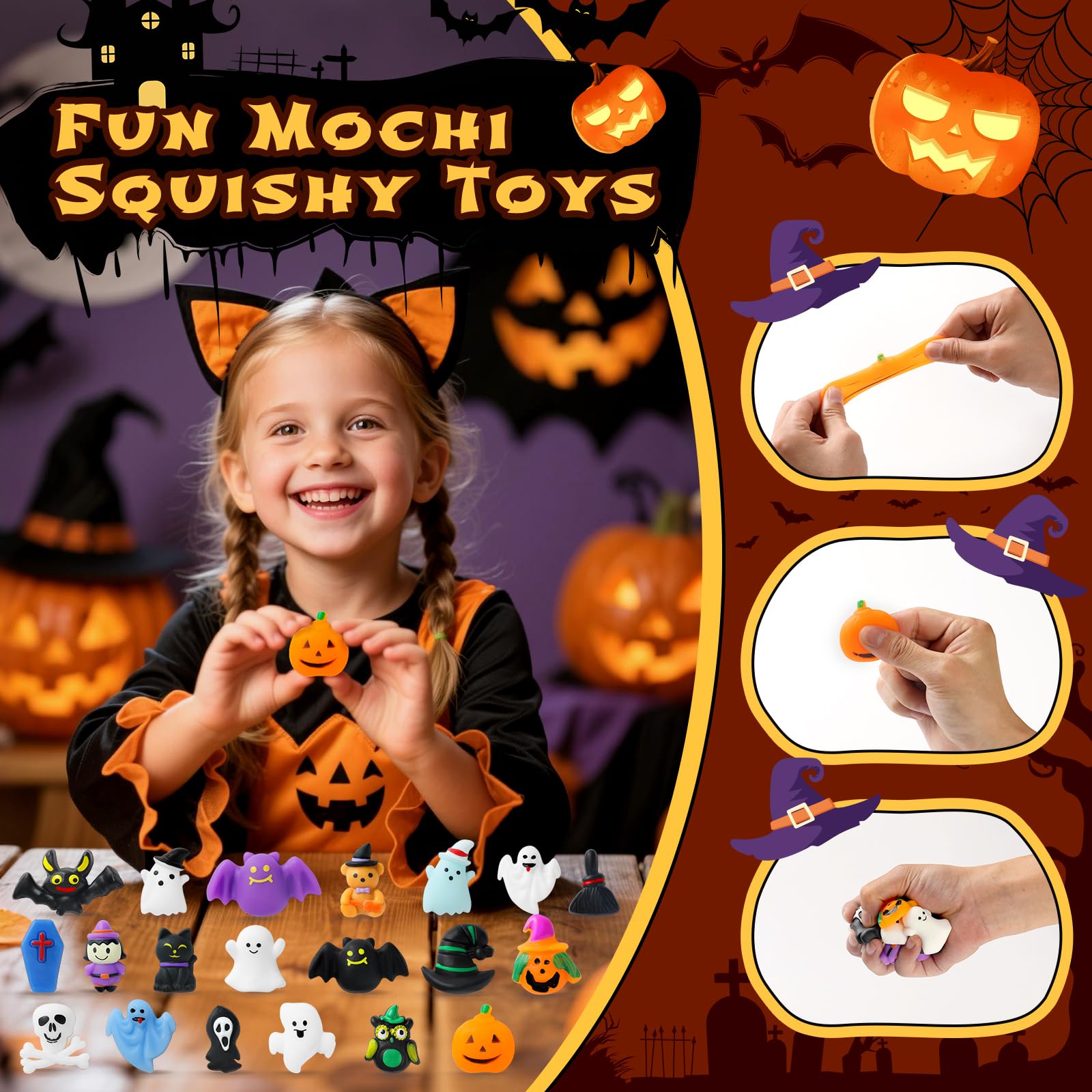 Halloween Advent Calendar 2025 with Mochi Squishy Toys 24 Days, Mini Squishy Advent Calendar for Kids, Boys, Girls, Teen (Hallow