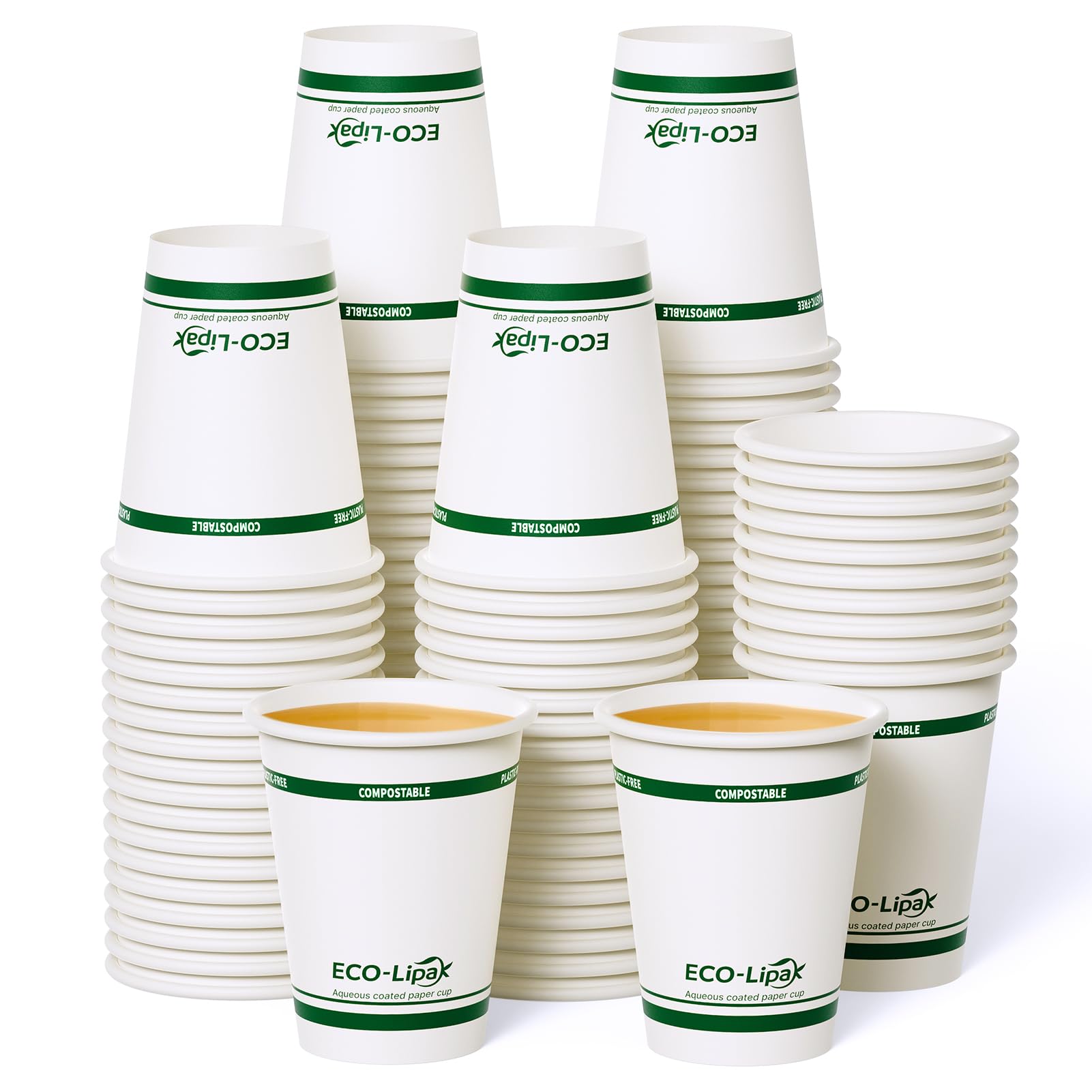 ECOLipak 400 Count Compostable Paper Cups with PHA Lined Disposable, 8 oz
