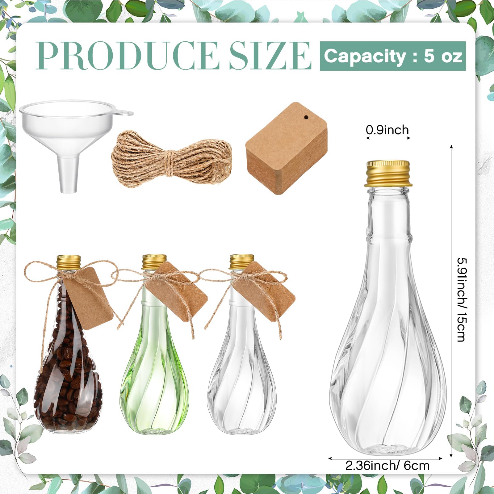 Lounsweer 30 Pack 5 oz Plastic Potion Bottles with Caps Clear Sand Art Bottles with Twine and Tags Souvenir Jars Bulk Wish Candy