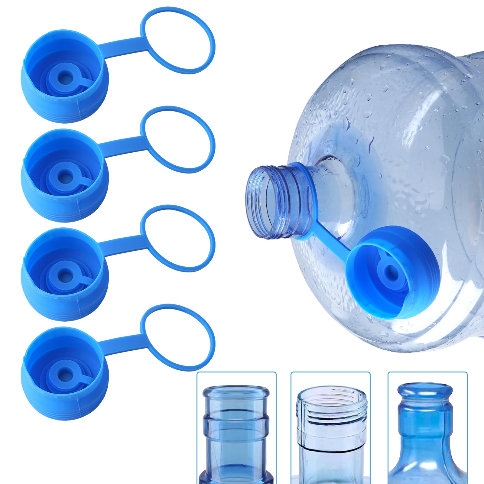 5 Gallon Water Jug Caps 4 Pcs, Food Grade Silicone Reusable Replacement Lid, Fit For 55Mm Standard/Screw/Crown Top Water Dispens