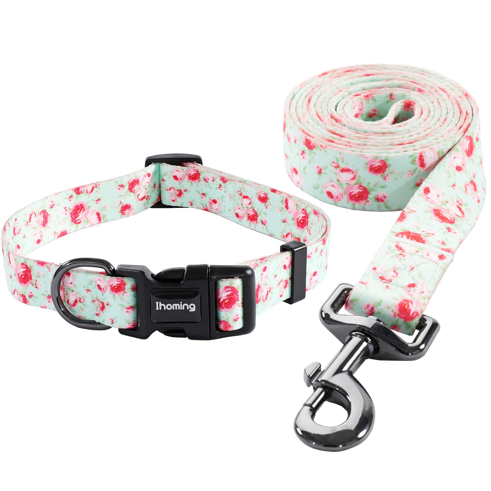 Ihoming Puppy Collar And Leash Set For Daily Outdoor Walking Running Training, Floral Greenlake Design For Extra Small Boys Girl