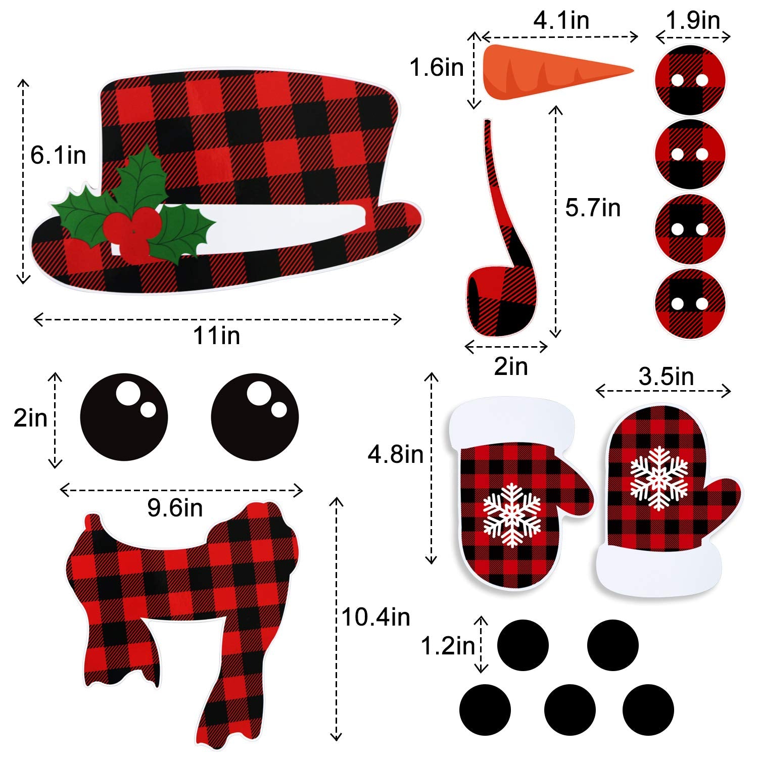 17Pcs Snowman Refrigerator Magnets  Christmas Decorations  Large Red Black Buffalo Plaid Fridge Magnet Stickers  Xmas Holiday Decorations for Fridge  Metal Door  Cabinets  Garage Door
