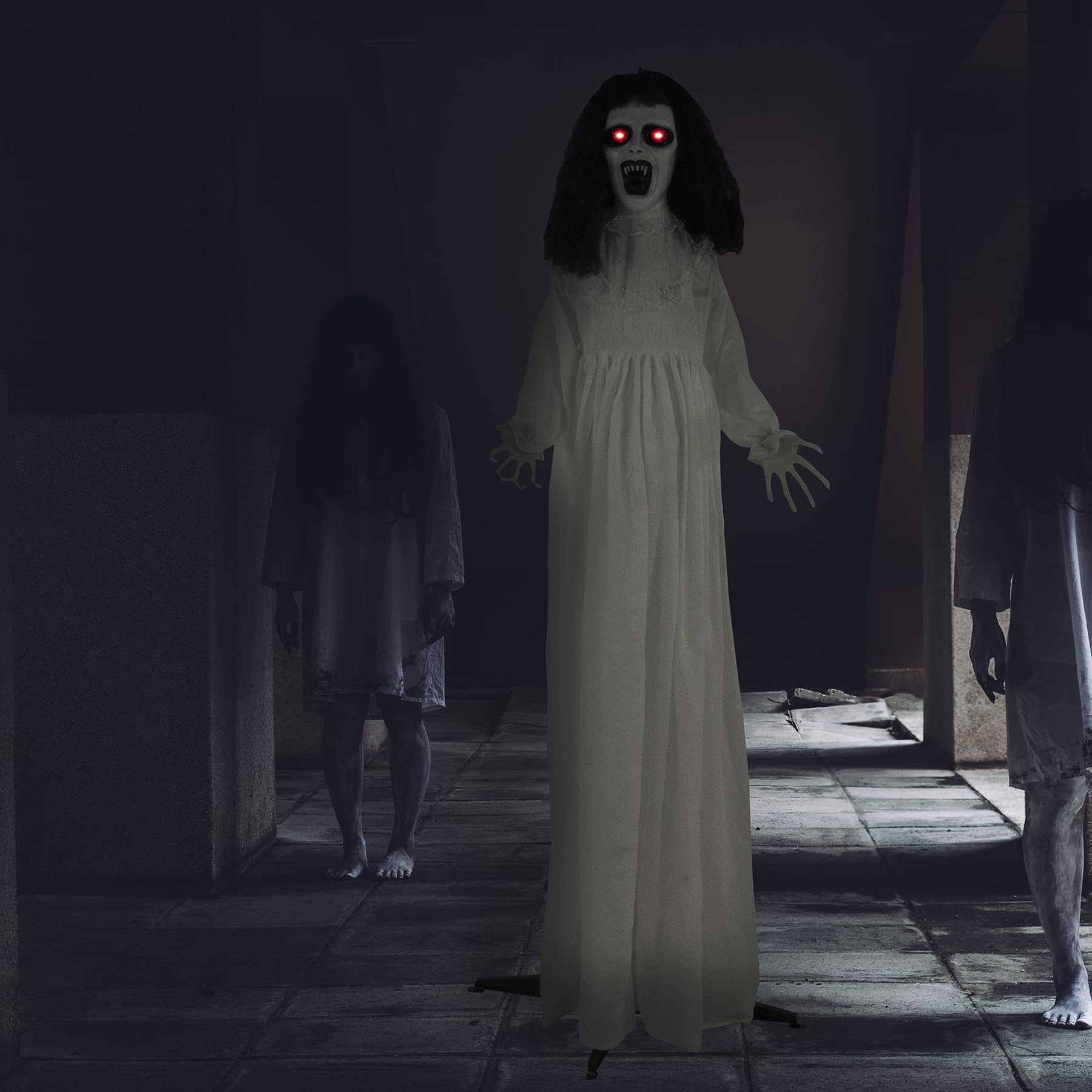 Haunted Hill Farm Life-Size Scary Demon Bride Halloween Animatronic with Touch Activated Lights and Sound, Battery Operated Indo