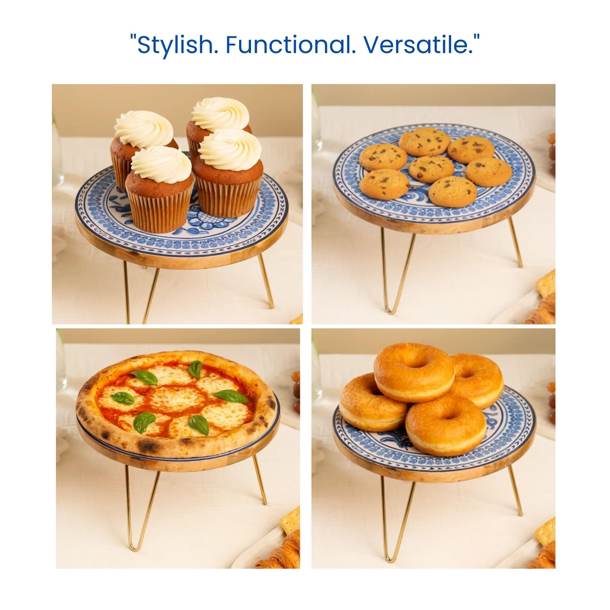 Ritualistic Holland Wooden Cake Stand With Metal Legs | Elegant Cake Display For Decoration & Cutting | Round Dessert Tray For C