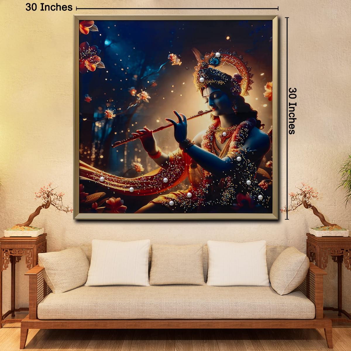 Dekor Centre - Divine Light, Krishna Ji With Flute | Crystal Painting For Wall Decoration | Ideal For Home, Office, Hotels, Bedr