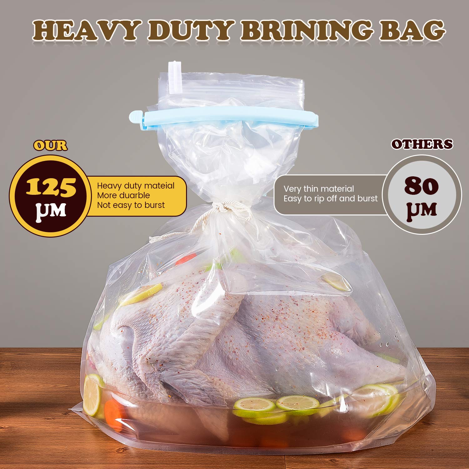 Brining Bag, 26  22, 2 Pack, Extra Large Turkey Brine Bag with 2 Strings and 2 Larger Clips, Thickened materials, Double Track Z