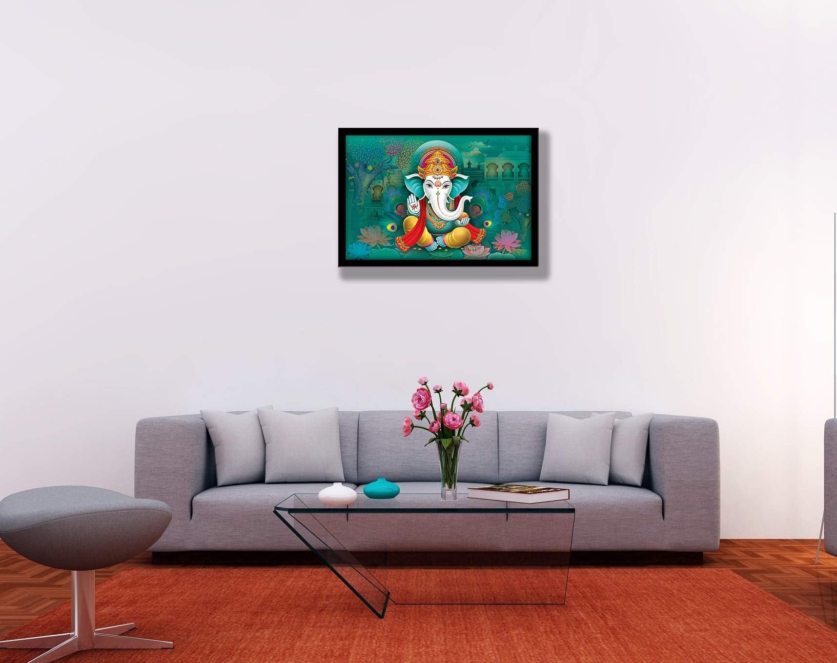 Lifehaxtore Ganesha Art Framed Painting | Ready To Hang -(Wooden Fiber Frame, 12Inch X 18 Inch)