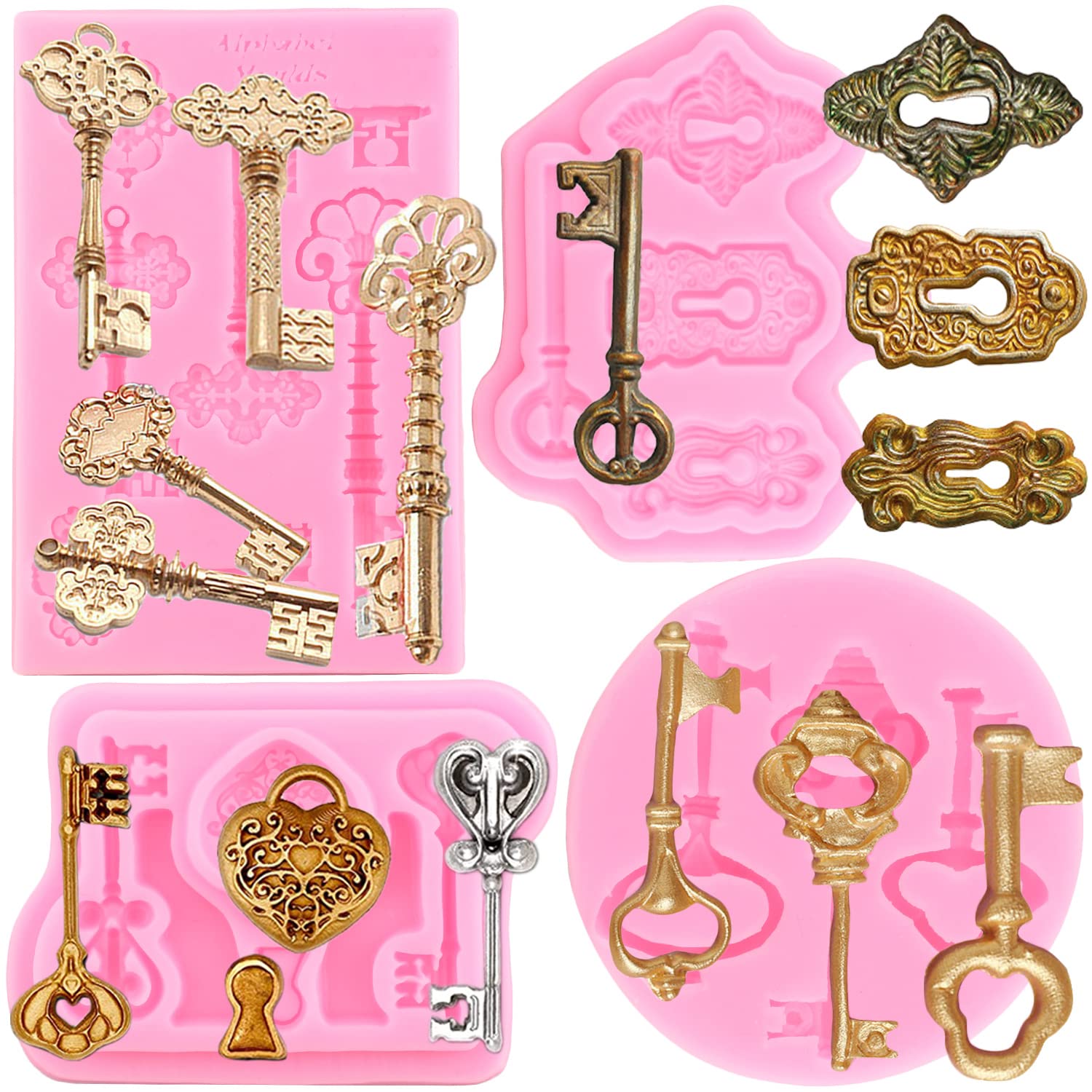 Zixiang Vintage Key Fondant Molds Lock Keyhole Silicone Chocolate Mold For Cake Cupcake Decorating Candy Sugarcraft Gum Paste Po