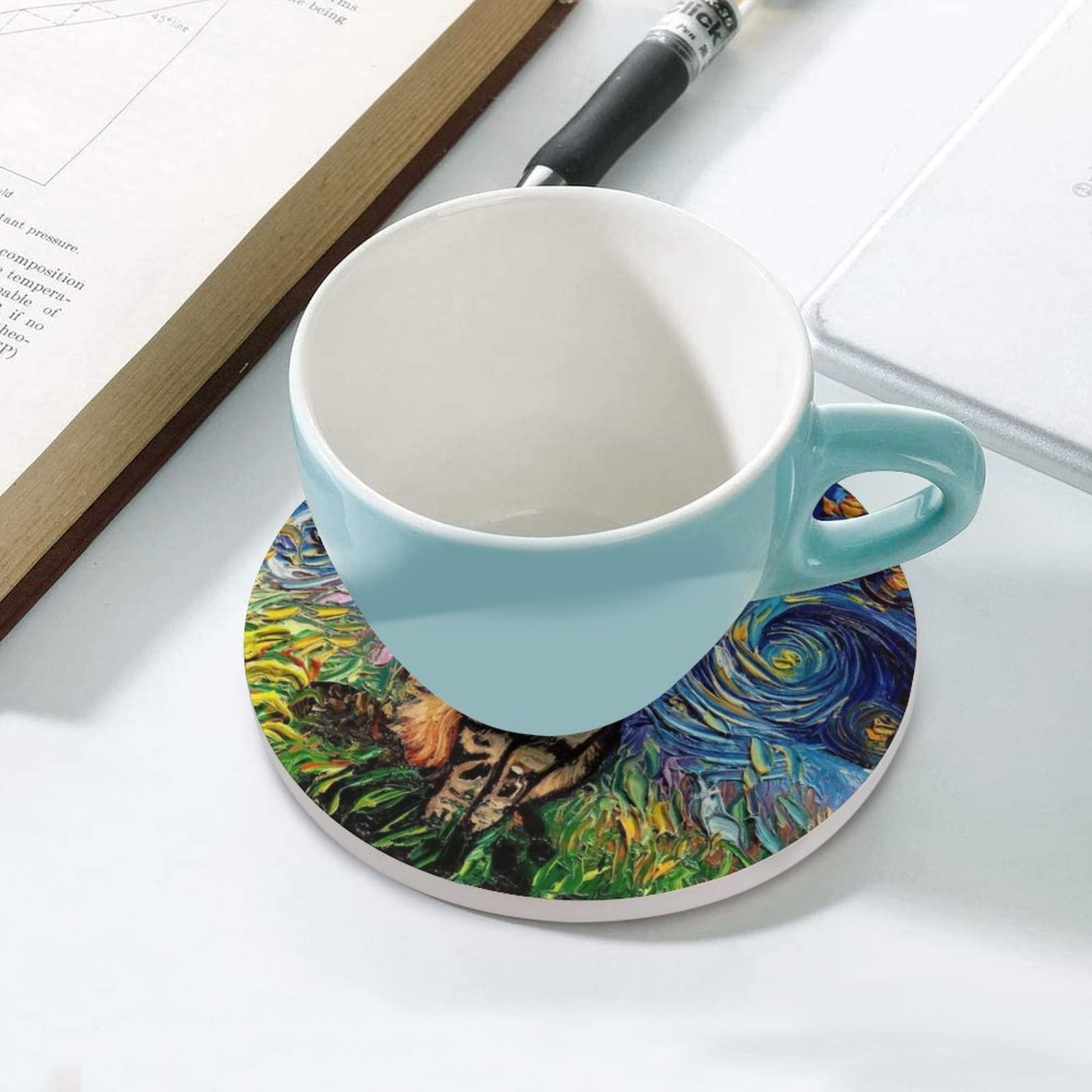 Paris Coasters For Drinks Set Of 4, 4 Inch Watercolors Style Eiffel Tower Absorbent Diatomite Ceramics Coasters For Coffee Table