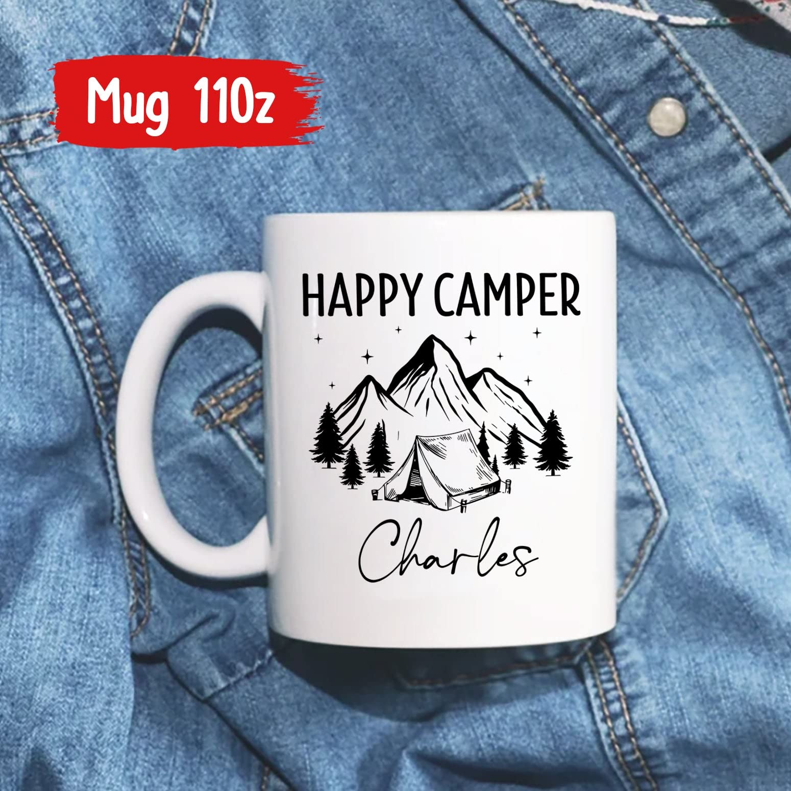 Happy Camper Mug, Personalized Camping Mug Gifts, Happy Camper Coffee Mug For Men/Women, Custom Camper Cup With Name, Camping Gi